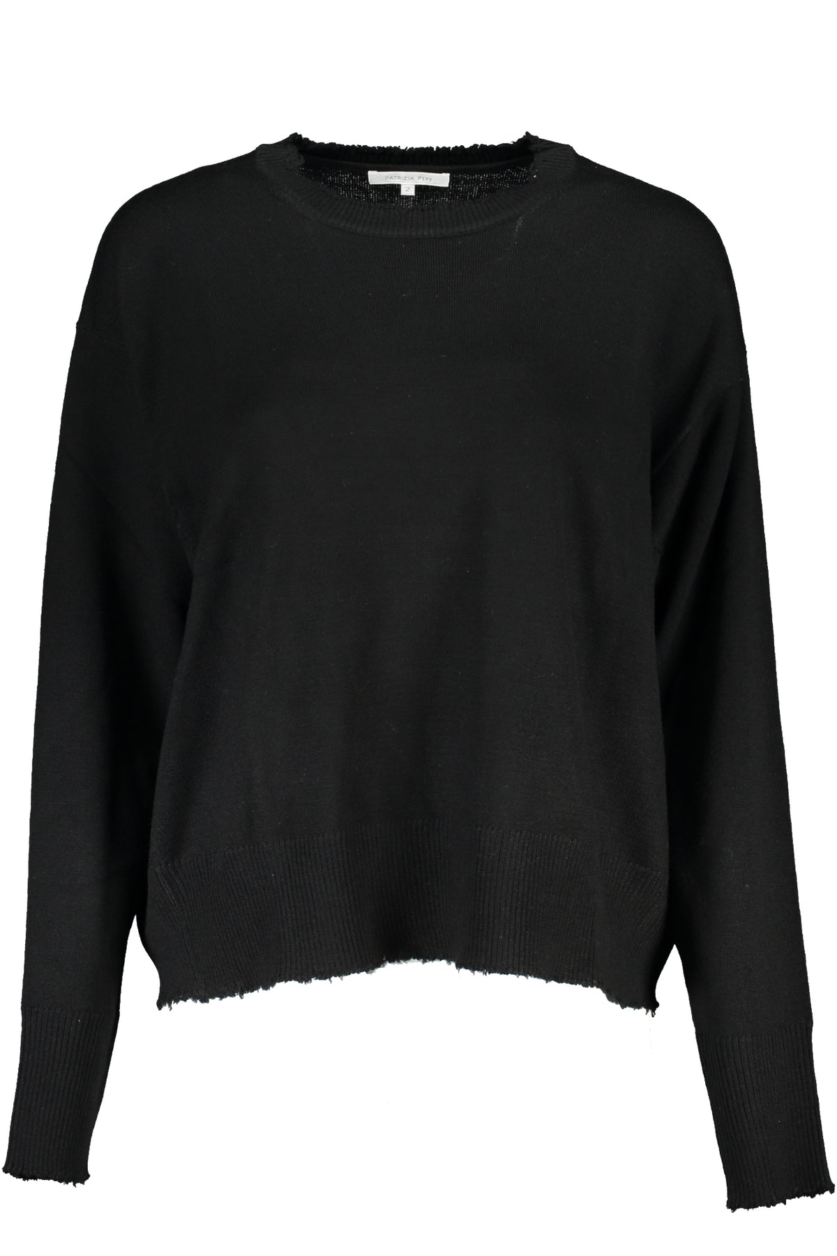 2K0185KM36_NEK103NERO – Eleganter Damenpullover Schwarz mit Kontrastdetails & Rundhals – Größe: XS, S, M – Farbe: Nero
