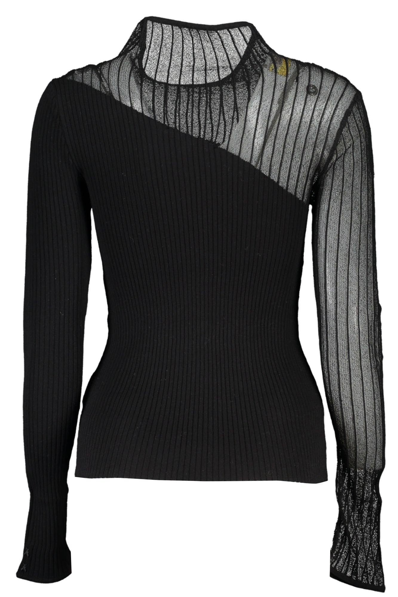 2K0215K143_NEK103NERO – Elegantes Damen-Langarmshirt in Schwarz mit Kontrastdetails – Größe: XS, S – Farbe: Nero
