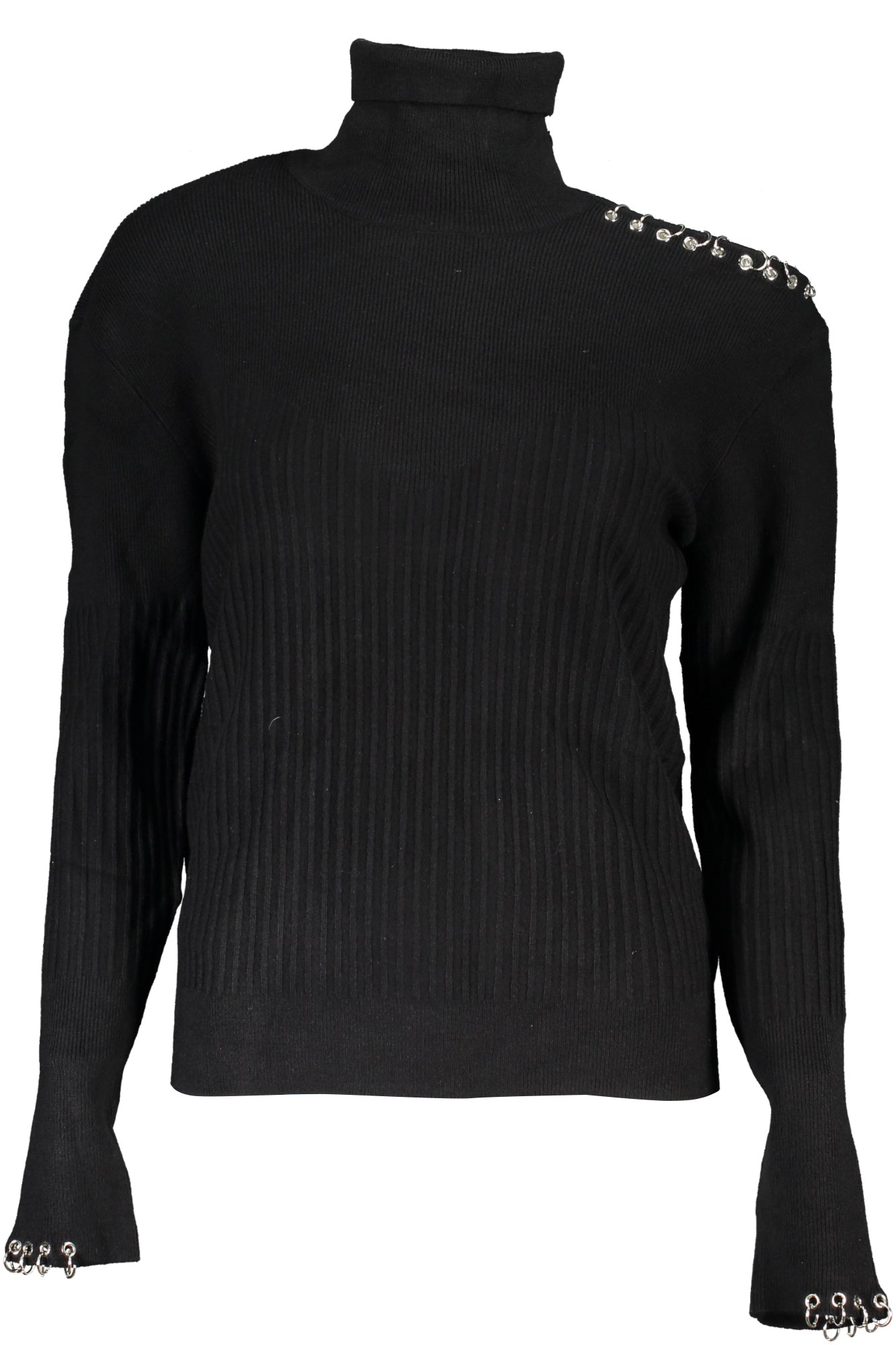 2K0226K7S0_NEK103NERO – Stylischer Damen Rollkragenpullover in Schwarz mit Kontrastdetails – Größe: XS, S, M – Farbe: Nero