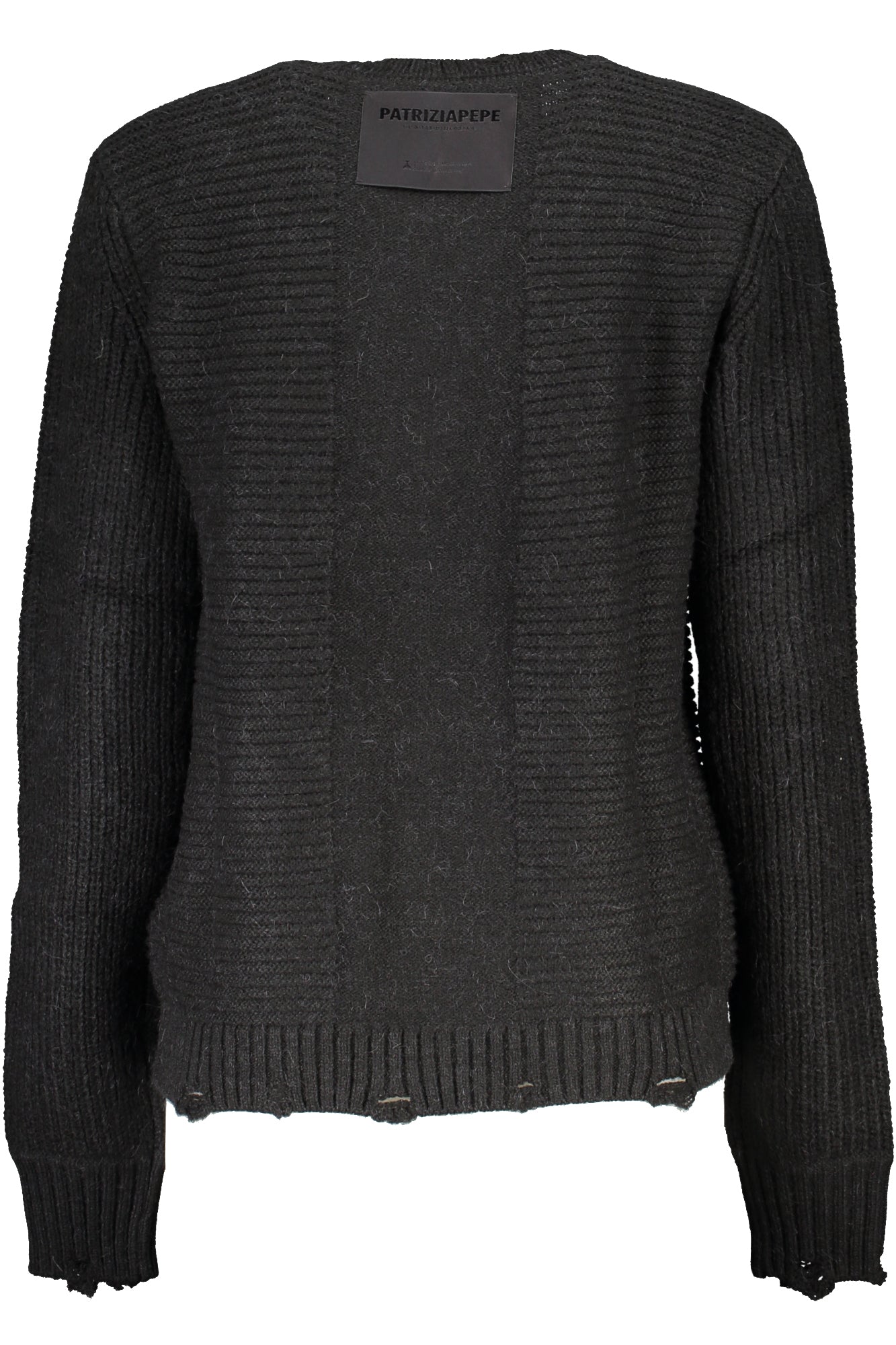 2K0196K138_NEK103NERO – Eleganter Damenpullover Schwarz - Langarm, Rundhals, Kontrastdetails – Größe: XS, S, M – Farbe: Nero