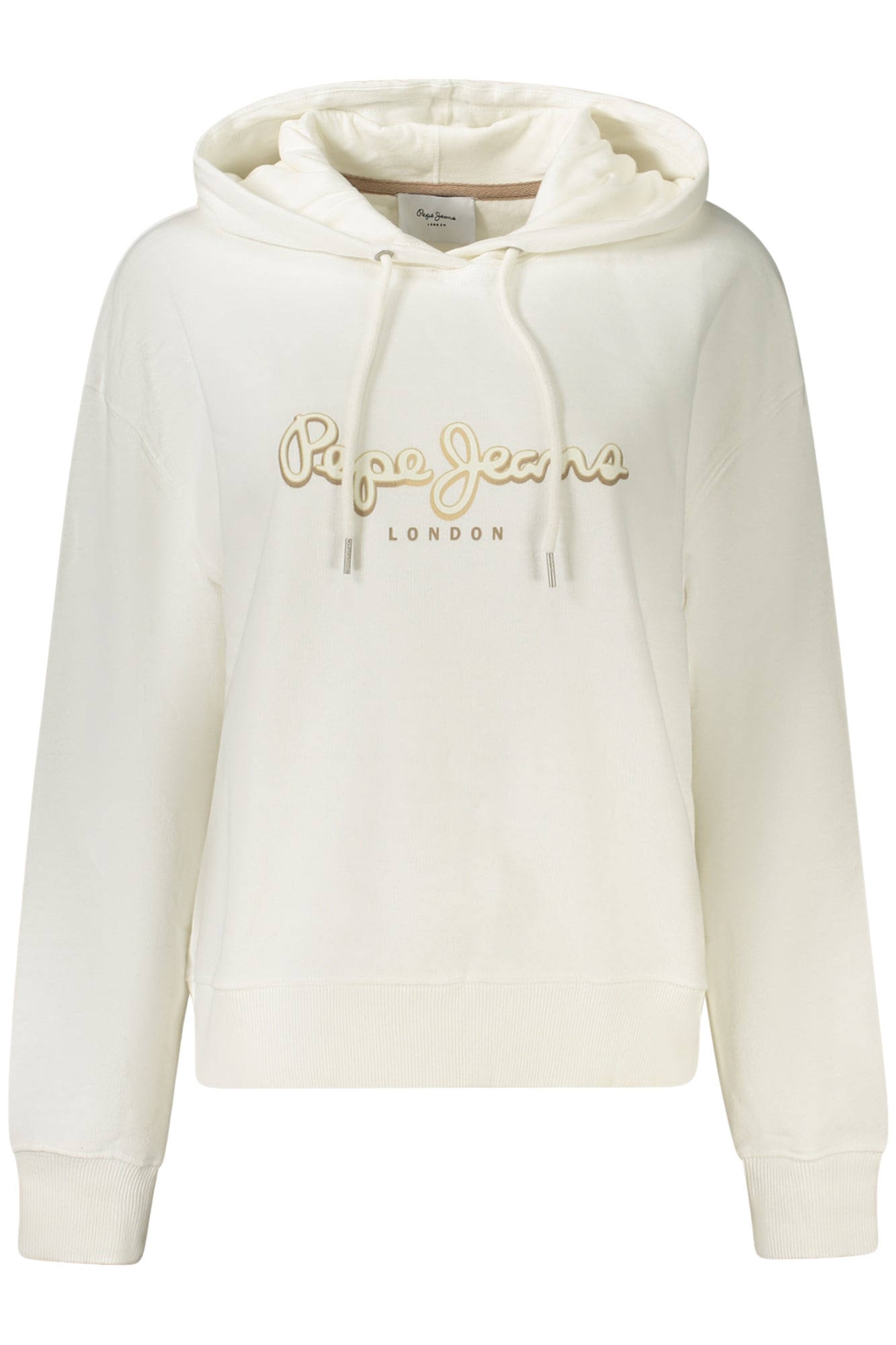 PL581483MADDYHOODIE_BI808 – Damen-Sweatshirt weiß: Kapuzenpullover aus Biobaumwolle mit Druck – Größe: XS, S, M, L, XL – Farbe: Bianco