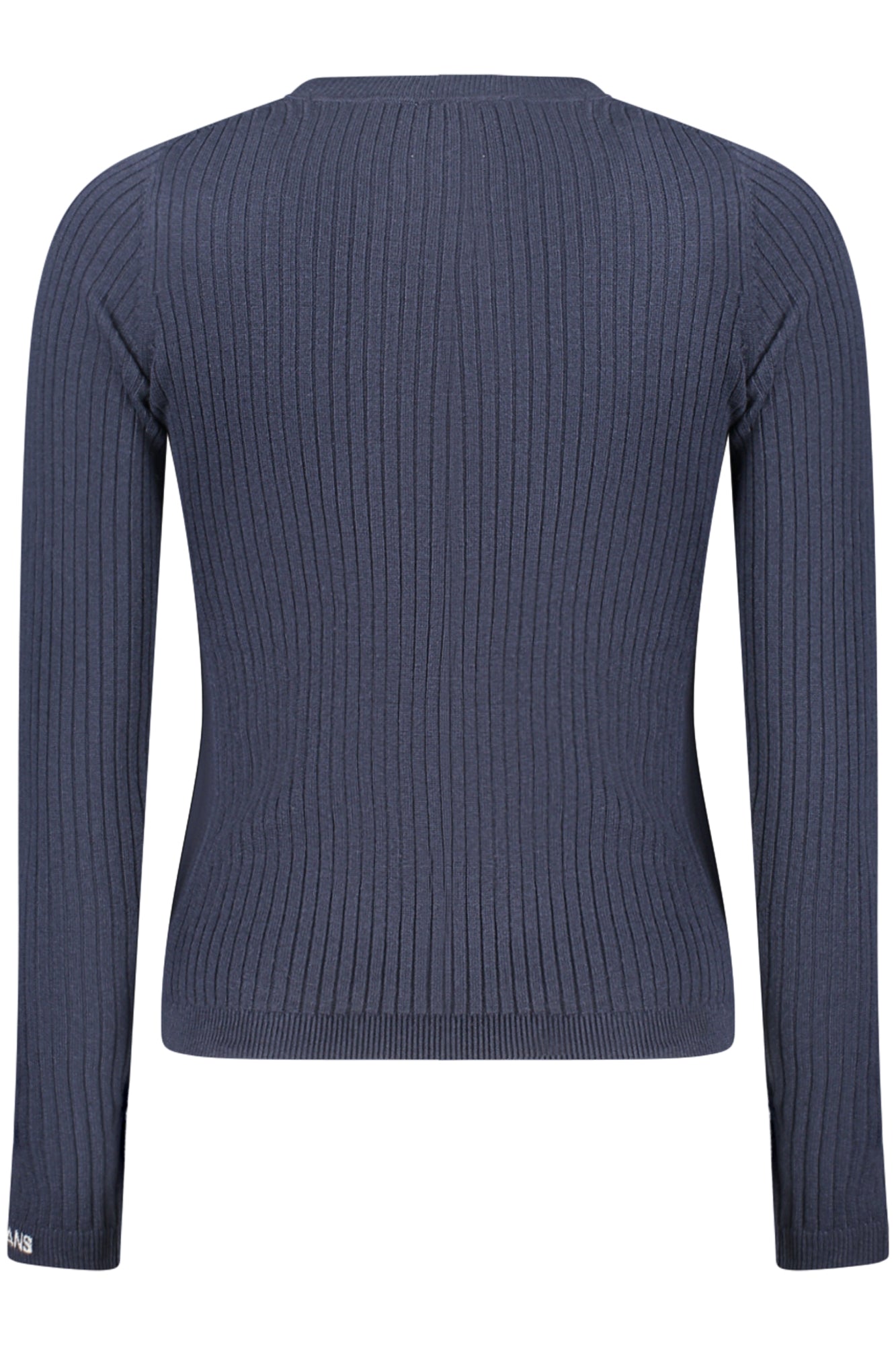 PL7000025CARLACREW_BL594 – Blauer Damenpullover: Strukturierter Langarm mit Stickerei & Kontrastdetails – Größe: XS, S, M, L, XL – Farbe: Blu