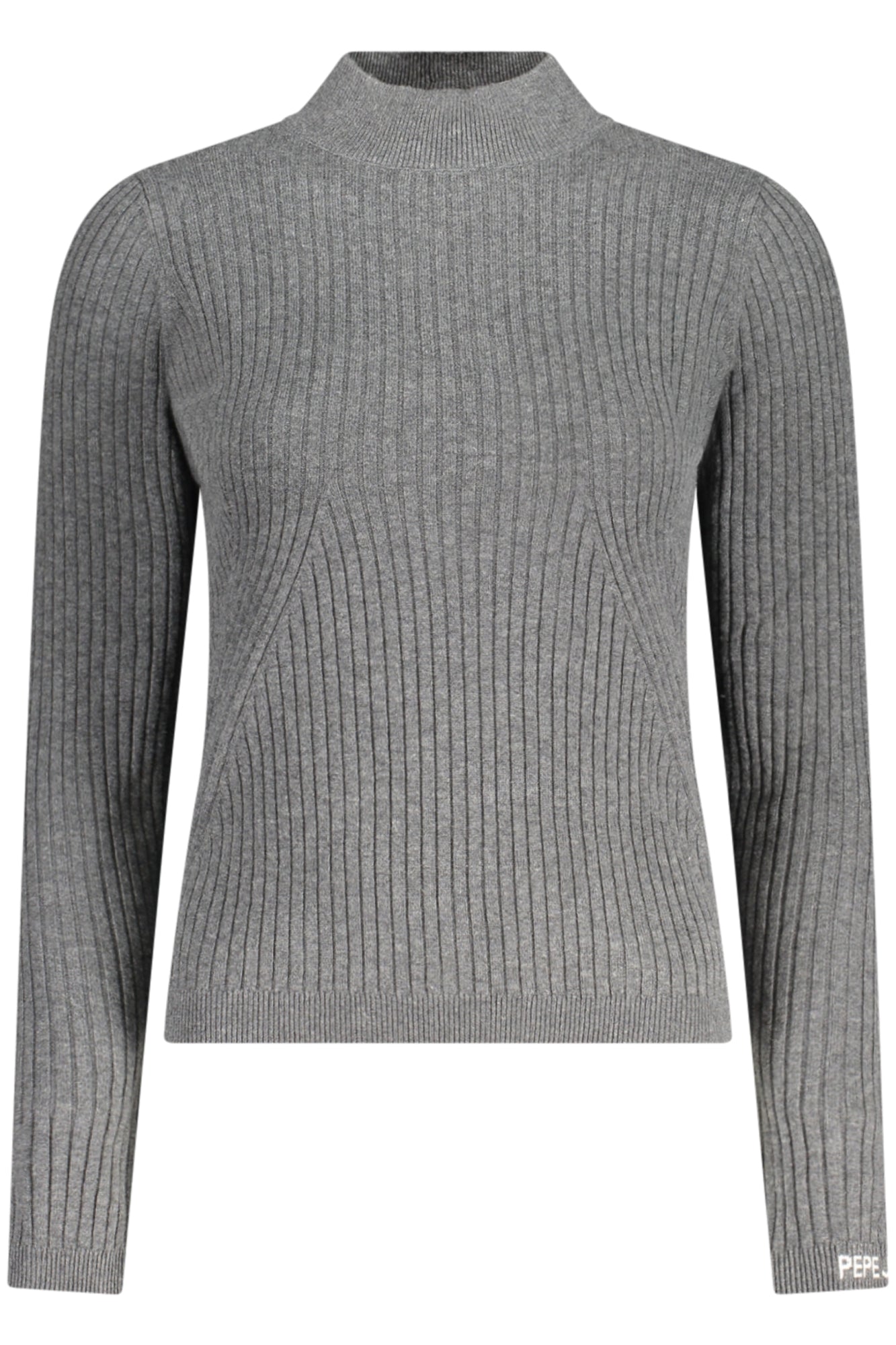 PL7000026CARLAPERKINS_GR963 – Grauer Langarm-Rollkragenpullover mit Stickerei und Kontrastdetails – Größe: XS, S, M, L, XL – Farbe: Grigio