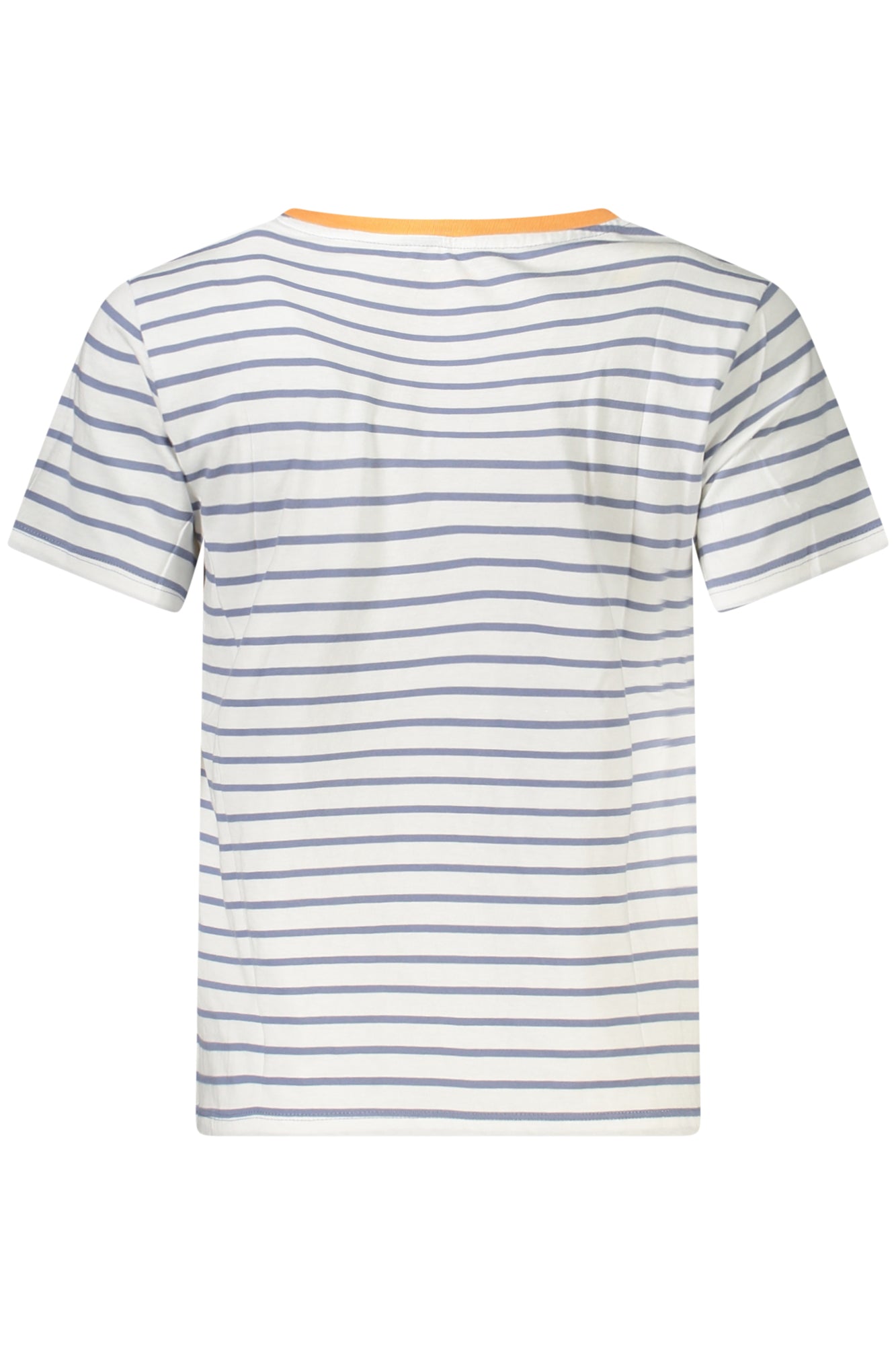 PL505876ELBA_BL563 – Nachhaltiges Kurzarm Damen T-Shirt in Blau mit Streifen & Druck. – Größe: XS, S, M, L, XL – Farbe: Blu