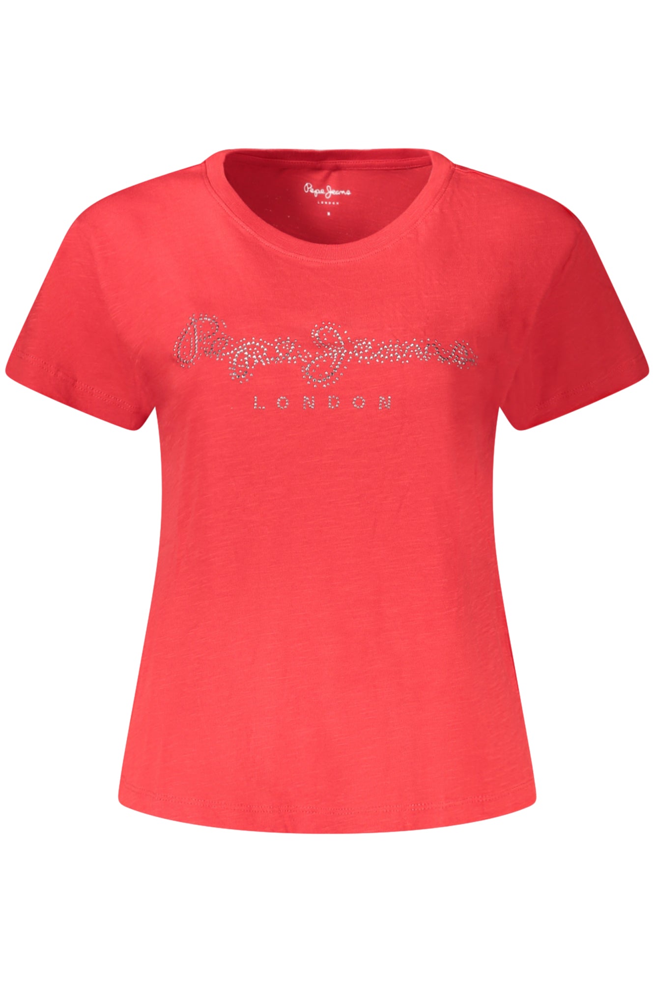 PL506014RYLEIGH_RO255 – Damen Kurzarm-T-Shirt Rot mit Strass & nachhaltiger Baumwolle – Größe: XS, S, M, L, XL – Farbe: Rosso