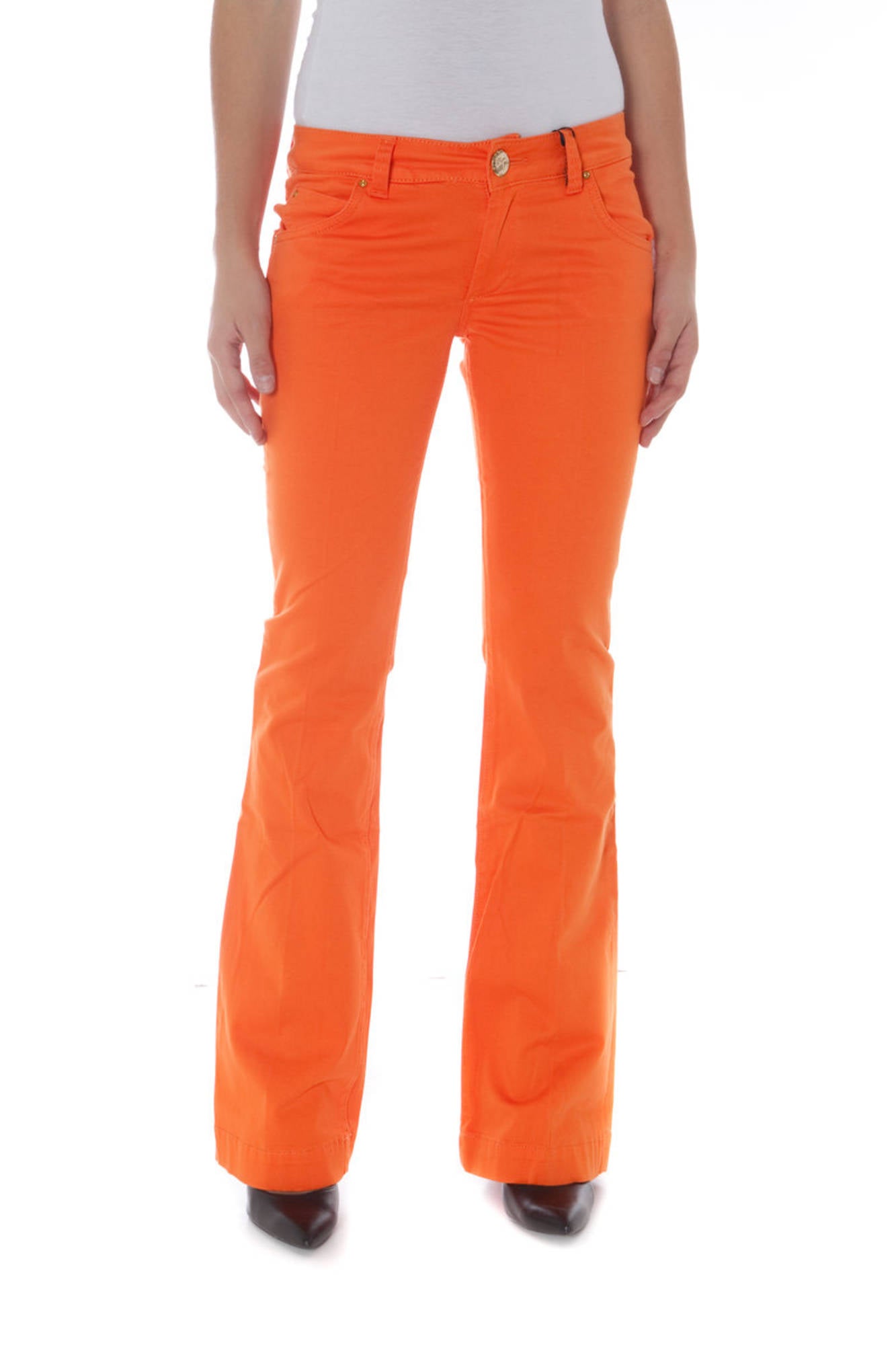 P2706210429404-CRISSYCOLOR_ARANCIO_F001 – Damenhose Orange: Enger Schnitt mit 5 Taschen, Knopf & Reißverschluss – Größe: 24, 25, 27 – Farbe: Arancione