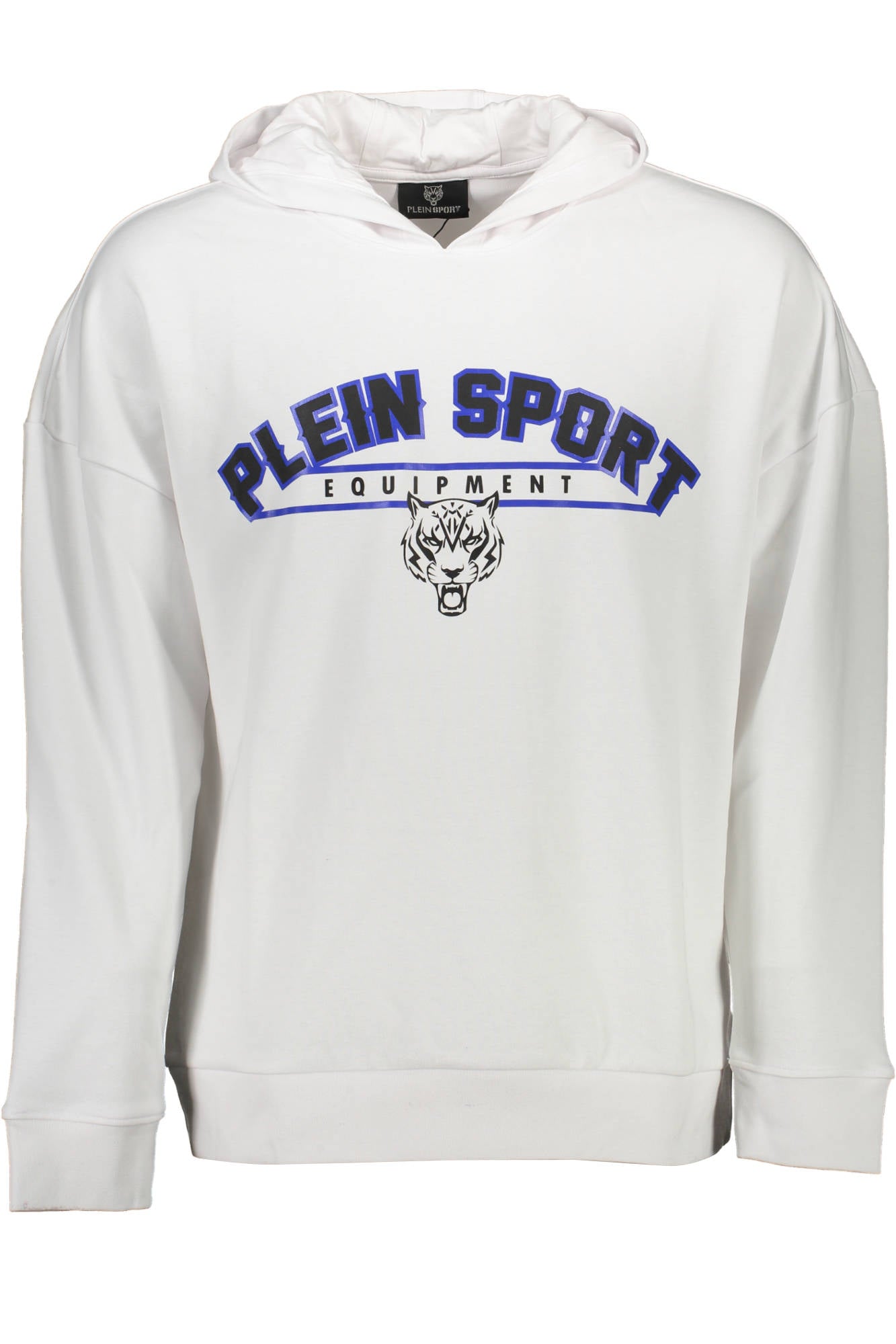 FIPS219_BIANCO_01-WHITE – Weißes Herren-Kapuzen-Sweatshirt mit Kontrast und Aufdruck – Größe: S, M, L, XL – Farbe: Bianco