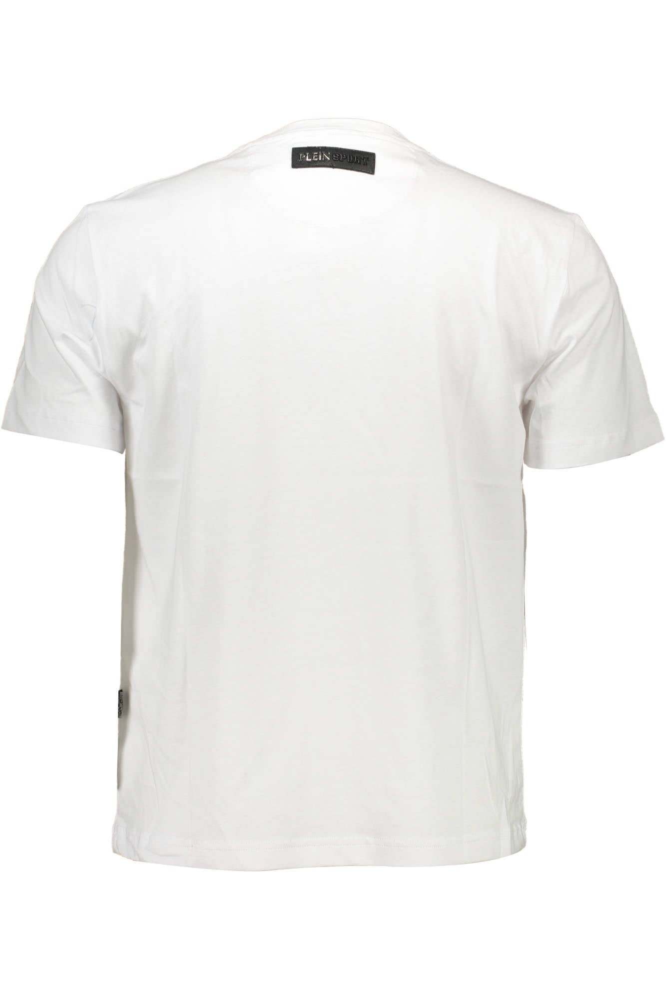 TIPS128_BIANCO_01-WHITE – Weißes Herren T-Shirt mit Druck und Kontrastdetails – Kurzarm, Rundhals – Größe: XL, S, L, M, 2XL – Farbe: Bianco