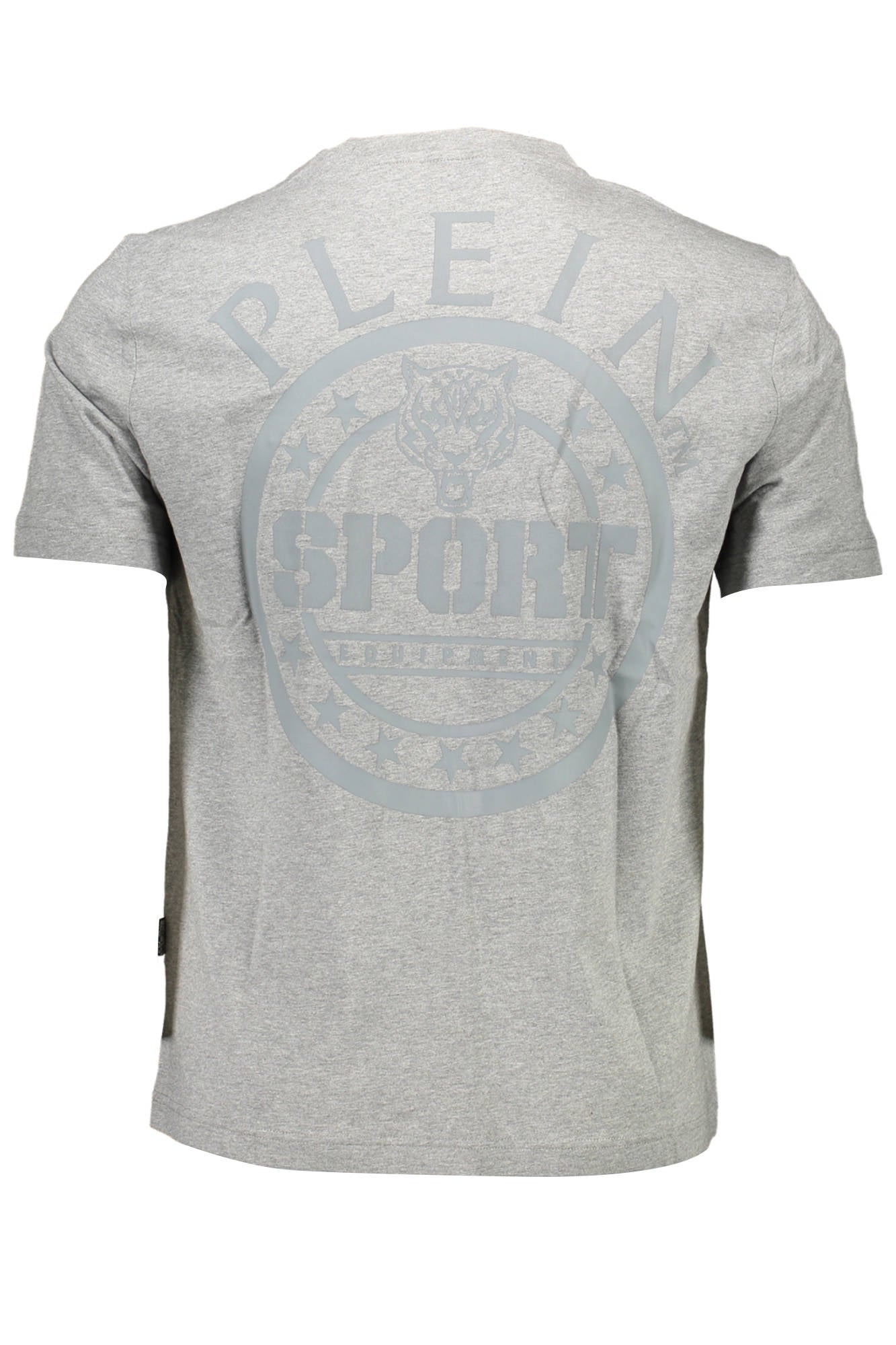 TIPS121_GRIGIO_94-GREY – Graues Herren Kurzarm-T-Shirt mit Rückendruck und Kontrastdetails – Größe: S, M, XL, L – Farbe: Grigio