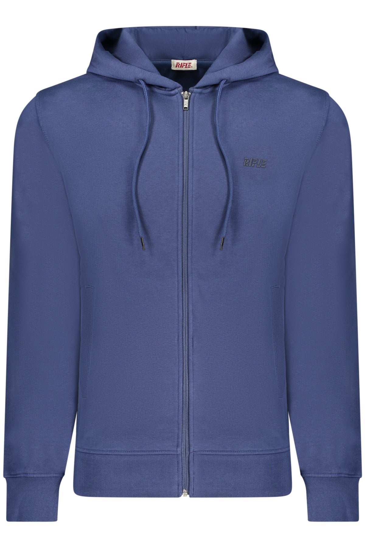 RFF019_BLDENIM – Herren Sweatshirt mit Reißverschluss: Blau, Kapuze, Taschen & Print – Größe: M, L, XL, 2XL, 3XL – Farbe: Blu