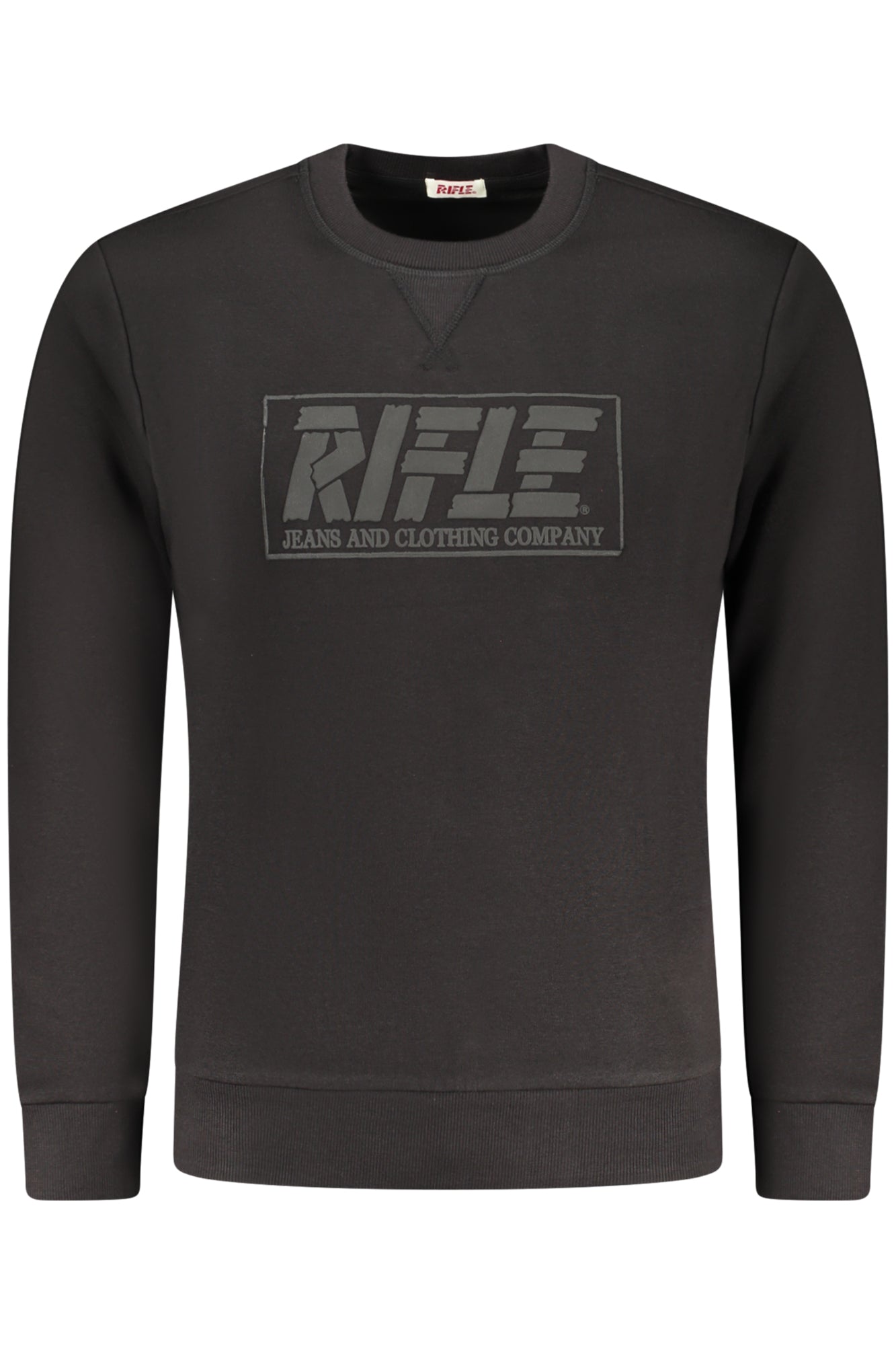 RFF415_NENERO – Schwarzes Langarmshirt für Herren - Rundhals, Aufgeraut & Bedruckt – Größe: M, L, XL, 2XL, 3XL – Farbe: Nero