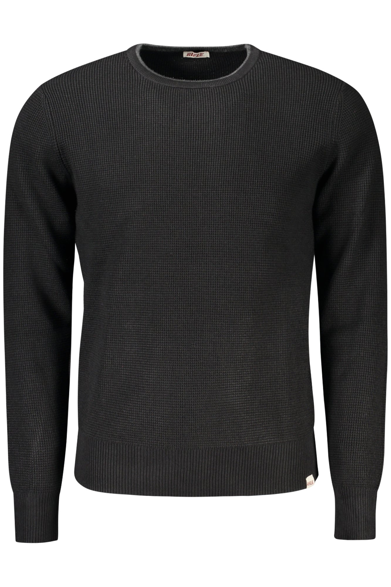 RFTR066_NENERO – Schwarzer Herrenpullover: Langarm, Kontrastdetails, Applikation – Größe: S, M, L, XL, 2XL – Farbe: Nero