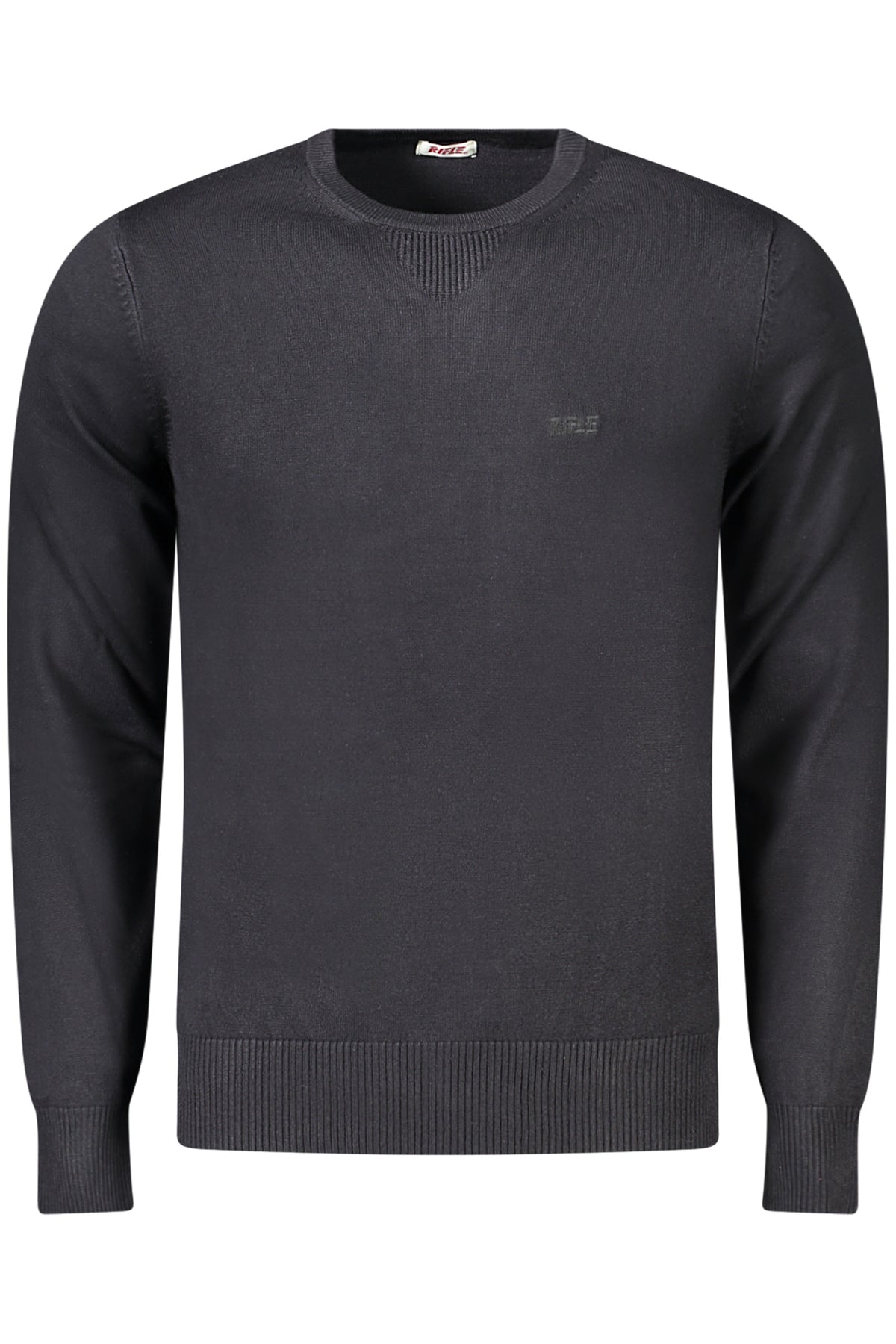RFTR050_NENERO – Herren Schwarzer Langarm-Sweater mit Rundhals und Stickerei-Detail – Größe: M, L, XL, 2XL, 3XL – Farbe: Nero