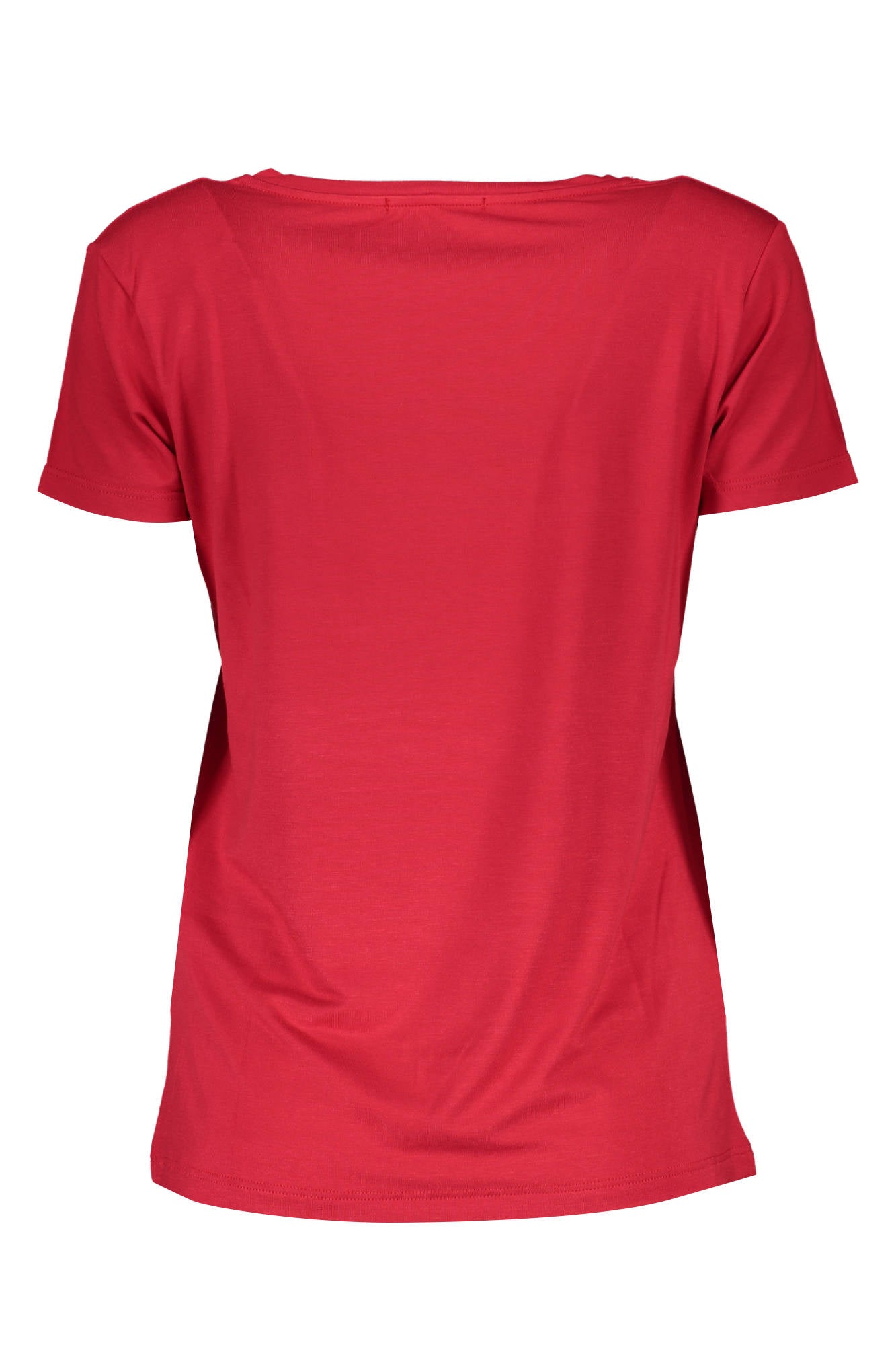 D38TL0700-TDS001_ROSSO_SC007-CORALLO – Damen Kurzarm T-Shirt Rot mit Glitzer und Weitem Ausschnitt – Größe: XS – Farbe: Rosso