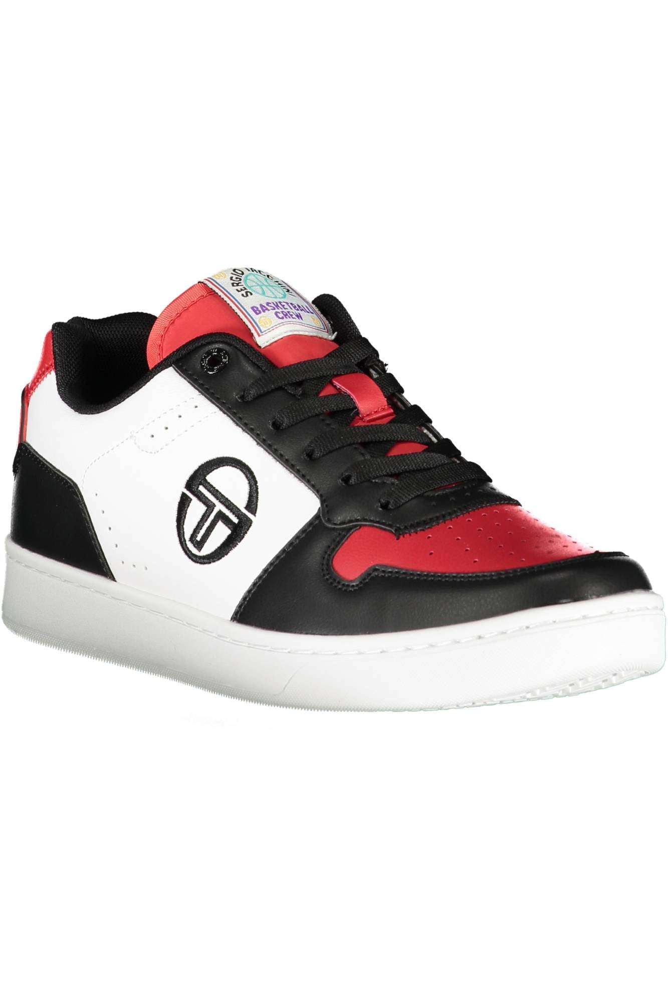 LA-COLLEGE-LOW-HOOP-LTX-STM224064_NERO_BLACKRED – Eleganter Herrensportschuh in Schwarz mit Kontrastdetails und Stickerei – Größe: 40, 41, 42, 43, 44 – Farbe: Nero