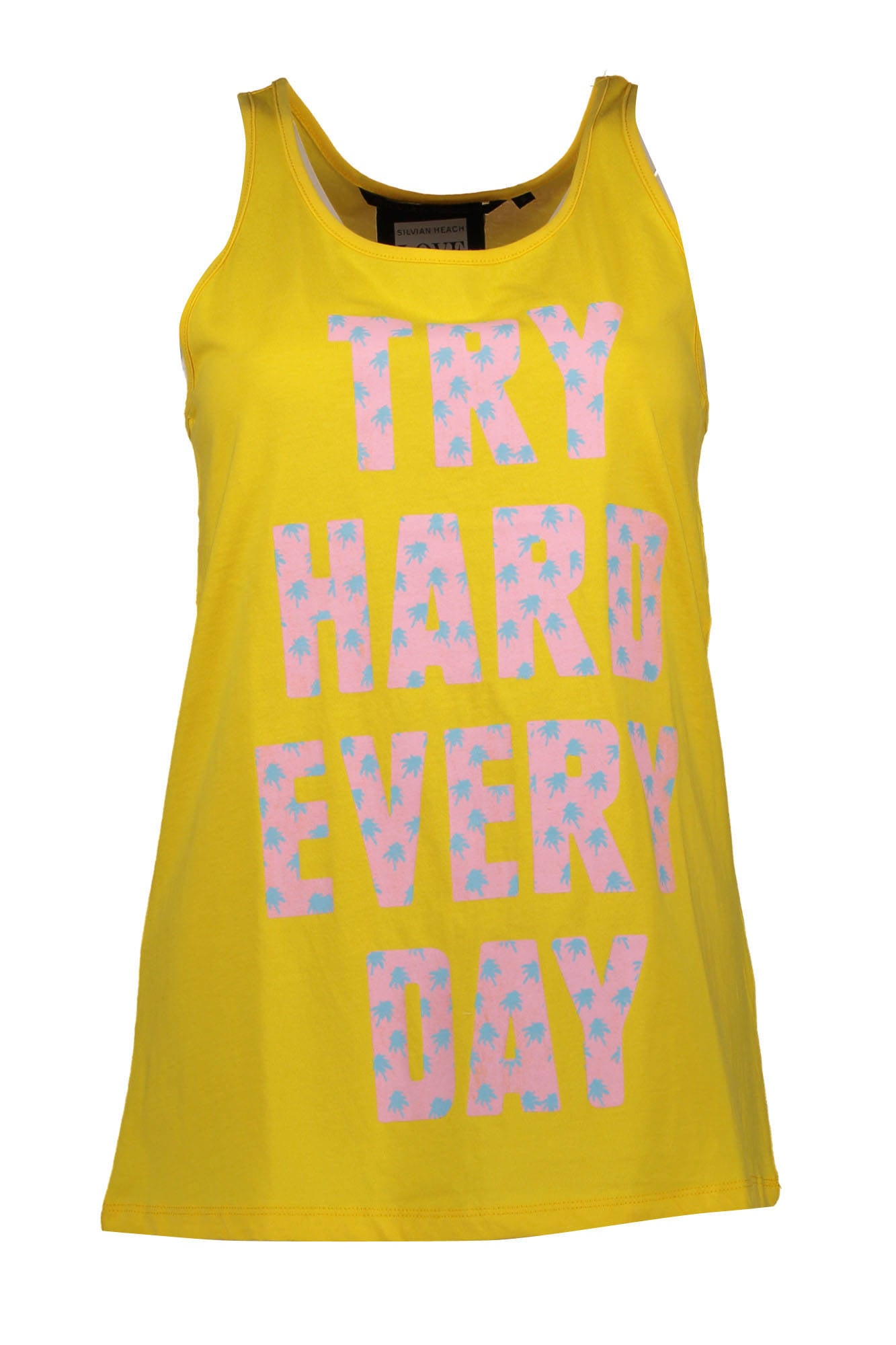 PGP16775CN-NW-BOSCAINI_GIALLO_LEMON-JUICE – Stilvolles Damen Tanktop Gelb mit Rundhals & Logodruck entdecken – Größe: XS, S, L – Farbe: Giallo