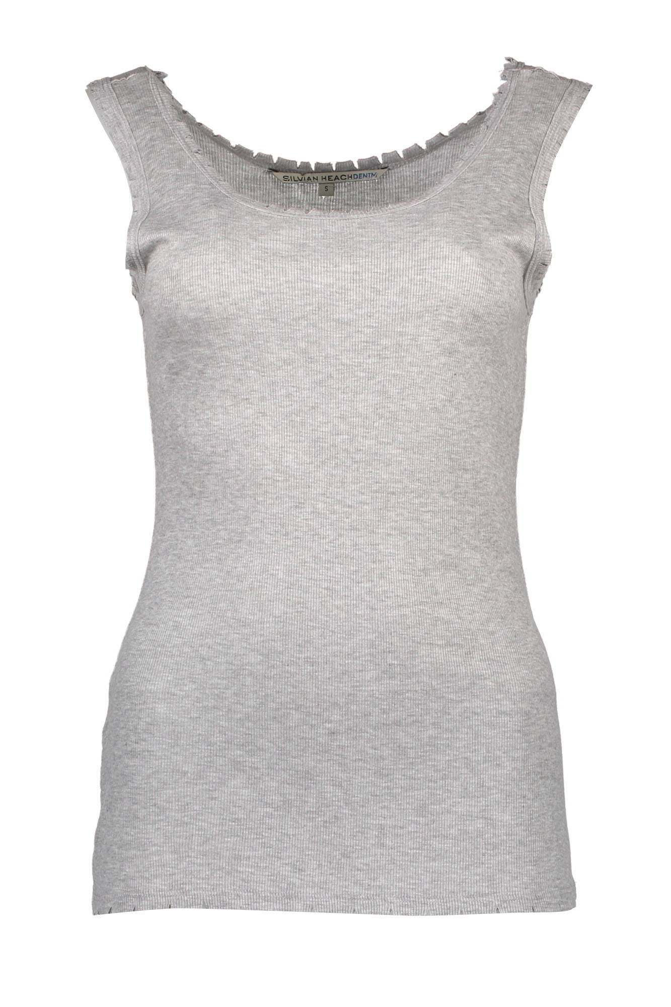 FCP16480CN-RU-AMADORI_GRIGIO_GREY-MELANGE – Grau Damen Trägershirt mit breiten Trägern und Logo-Design – Größe: XS – Farbe: Grigio