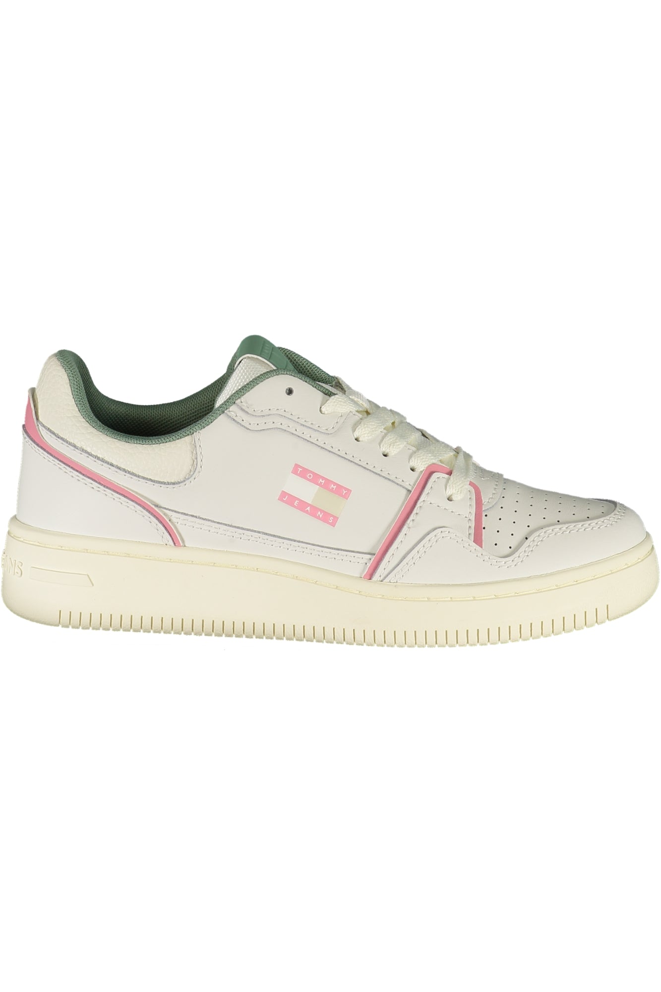 EN0EN02839_BI0LA – Moderner Damensneaker Weiß: Kontrastdetails in Grün & Rosa – Größe: 36, 37, 38, 39, 40, 41, 42 – Farbe: Bianco