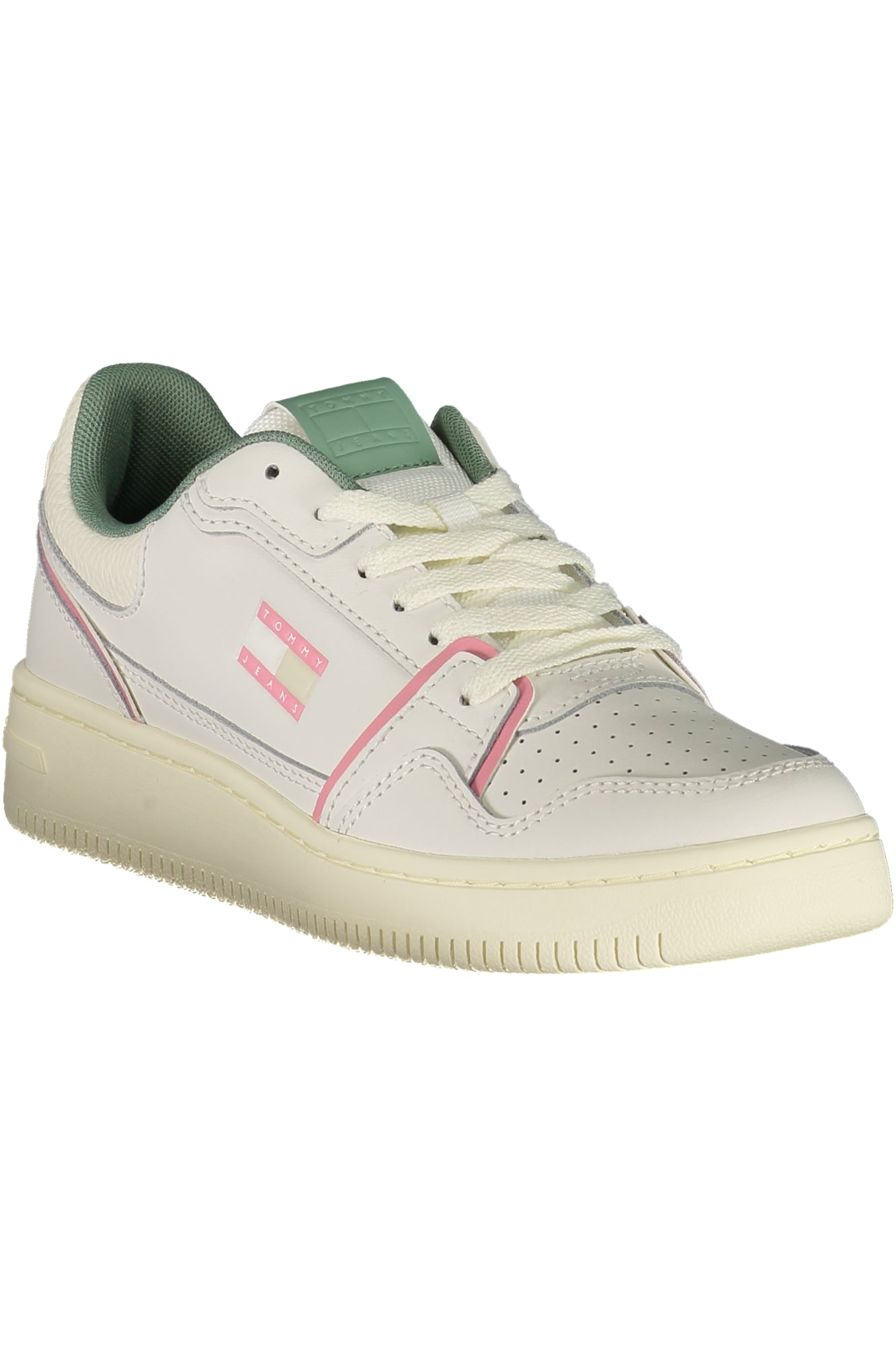 EN0EN02839_BI0LA – Moderner Damensneaker Weiß: Kontrastdetails in Grün & Rosa – Größe: 36, 37, 38, 39, 40, 41, 42 – Farbe: Bianco
