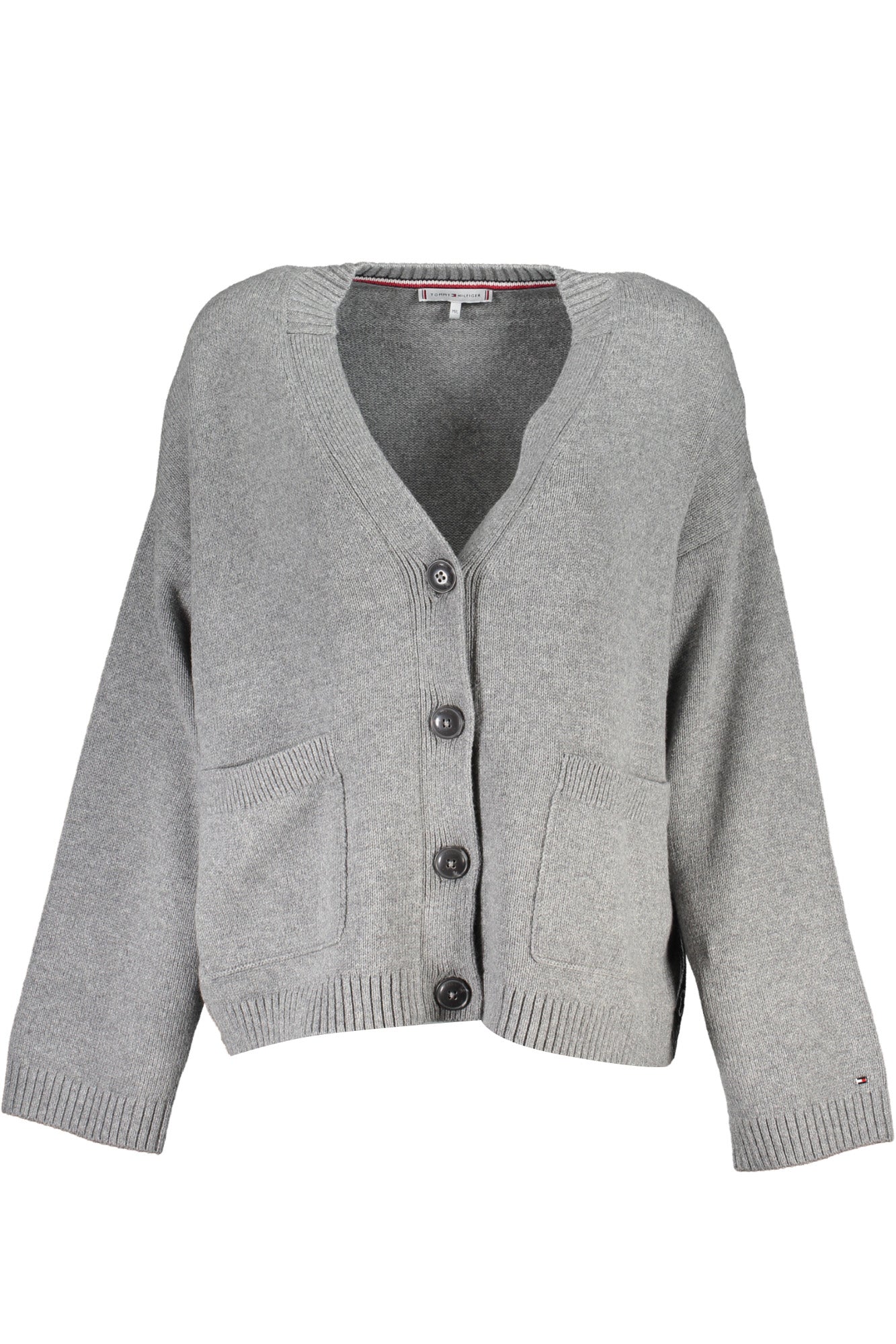 WW0WW39015_04D9D60_GRIGIO01N – Eleganter Damen Cardigan: Graue Strickjacke mit V-Ausschnitt – Größe: S – Farbe: Grigio