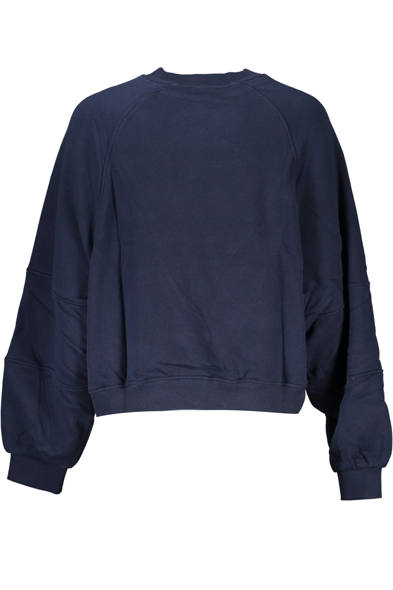 DW0DW16137_BLC87 – Blauer Damenpulli: Langarm, Rundhals, gebürstet, Baumwolle, Logo-Druck – Größe: 2XS, XS, L – Farbe: Blu