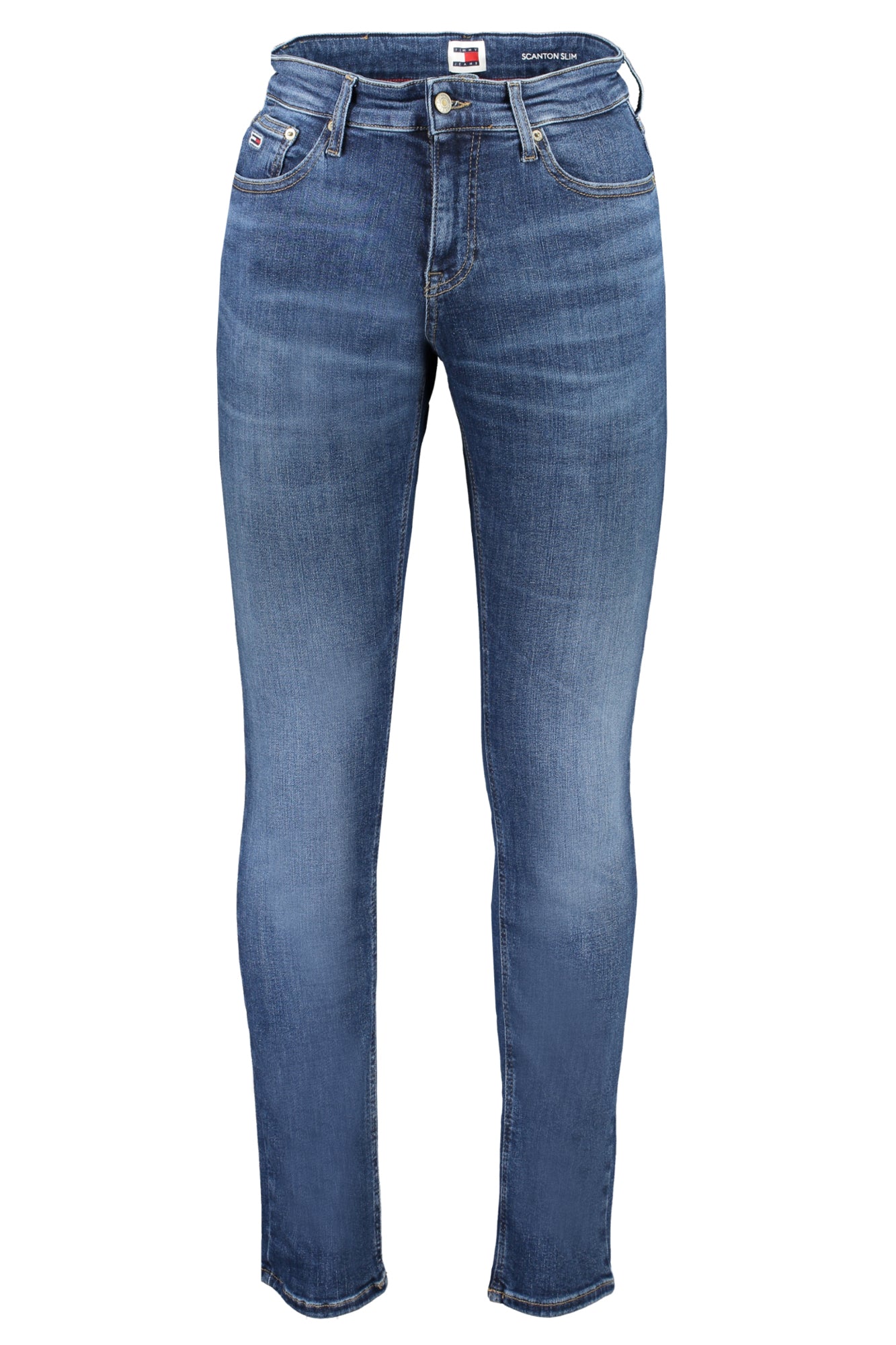 DM0DM19298_BL1BK – Herren Slim Jeans Blau: Verwaschener Look mit Stickerei & Logo – Größe: 28L32, 29L32, 30L32, 31L32, 32L32, 33L32, 34L32 – Farbe: Blu
