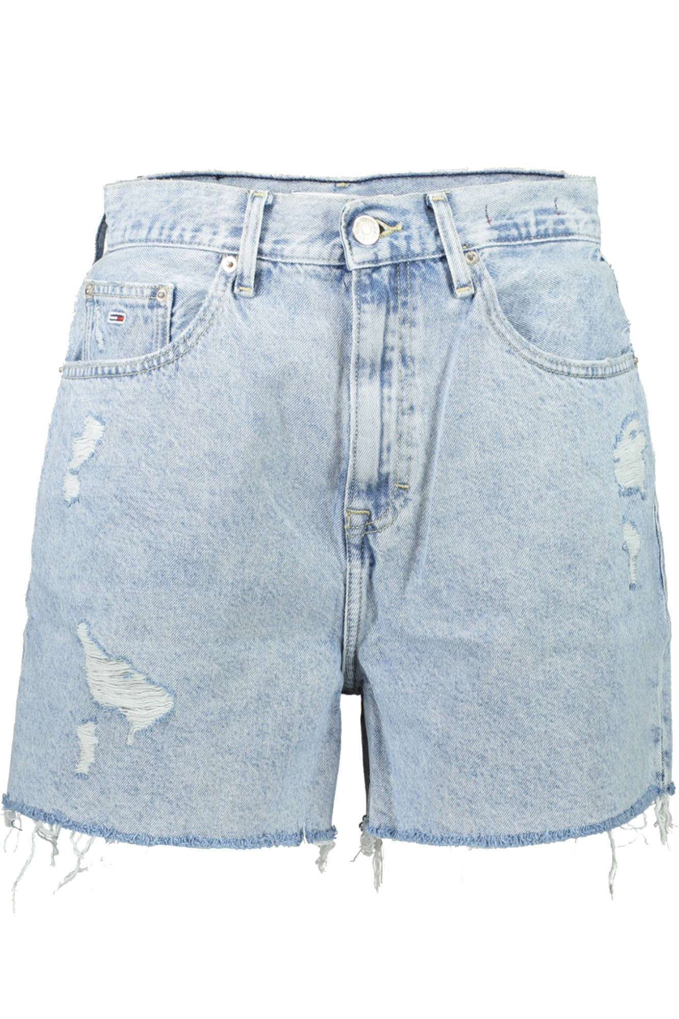 DW0DW15602_AZZURRO_1AB – Damen Jeans Shorts Blau - Vintage Look mit Stickerei und Fransen – Größe: 25 – Farbe: Azzurro