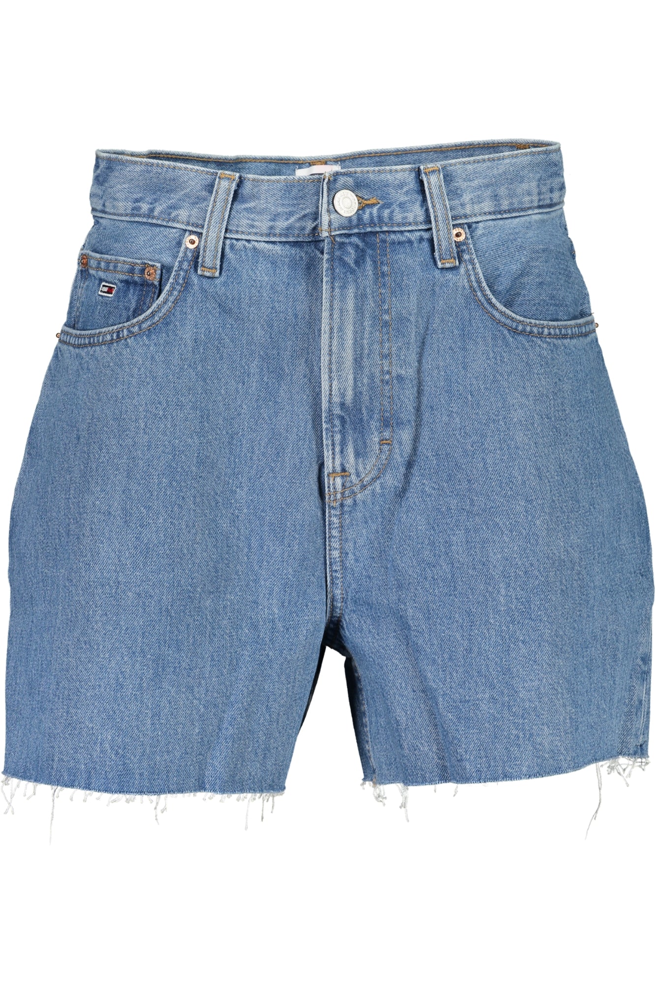 DW0DW17646_BL1A5 – Trendige Damen Jeans-Shorts Blau: Kurzer Schnitt, 5 Taschen, Fransen – Größe: 25, 26, 27, 28, 29, 30, 31 – Farbe: Blu