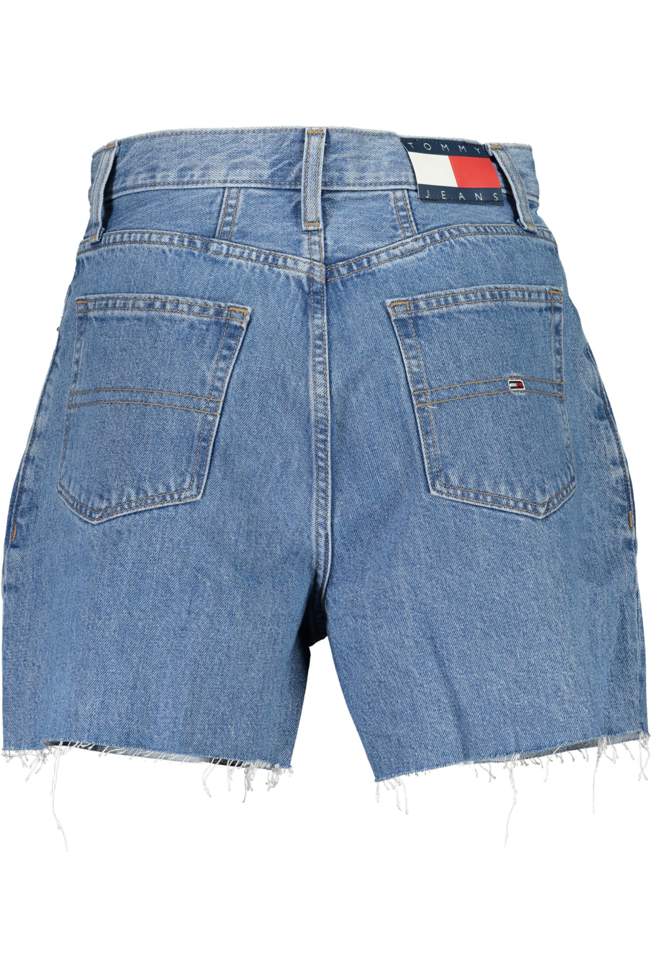DW0DW17646_BL1A5 – Trendige Damen Jeans-Shorts Blau: Kurzer Schnitt, 5 Taschen, Fransen – Größe: 25, 26, 27, 28, 29, 30, 31 – Farbe: Blu