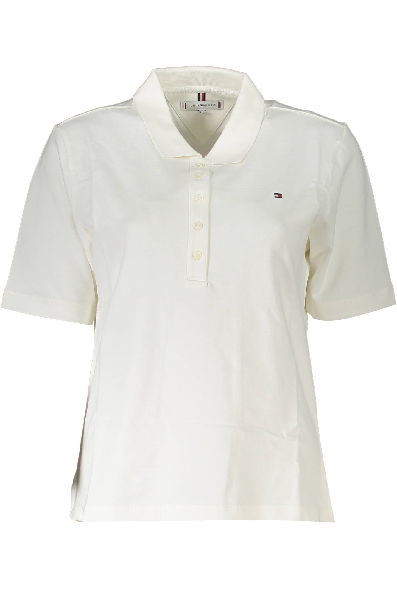 WW0WW37820_BIANCO_YBL – Weißes Damen Kurzarm-Poloshirt aus Bio-Baumwolle mit Stickerei – Größe: XS – Farbe: Bianco