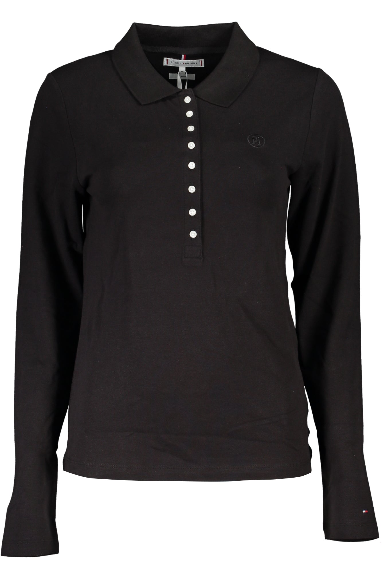 WW0WW39821_NEBDS – Langarm-Poloshirt Damen Schwarz - Slim Fit mit Stickerei & 8 Knöpfen – Größe: XS, S, M – Farbe: Nero