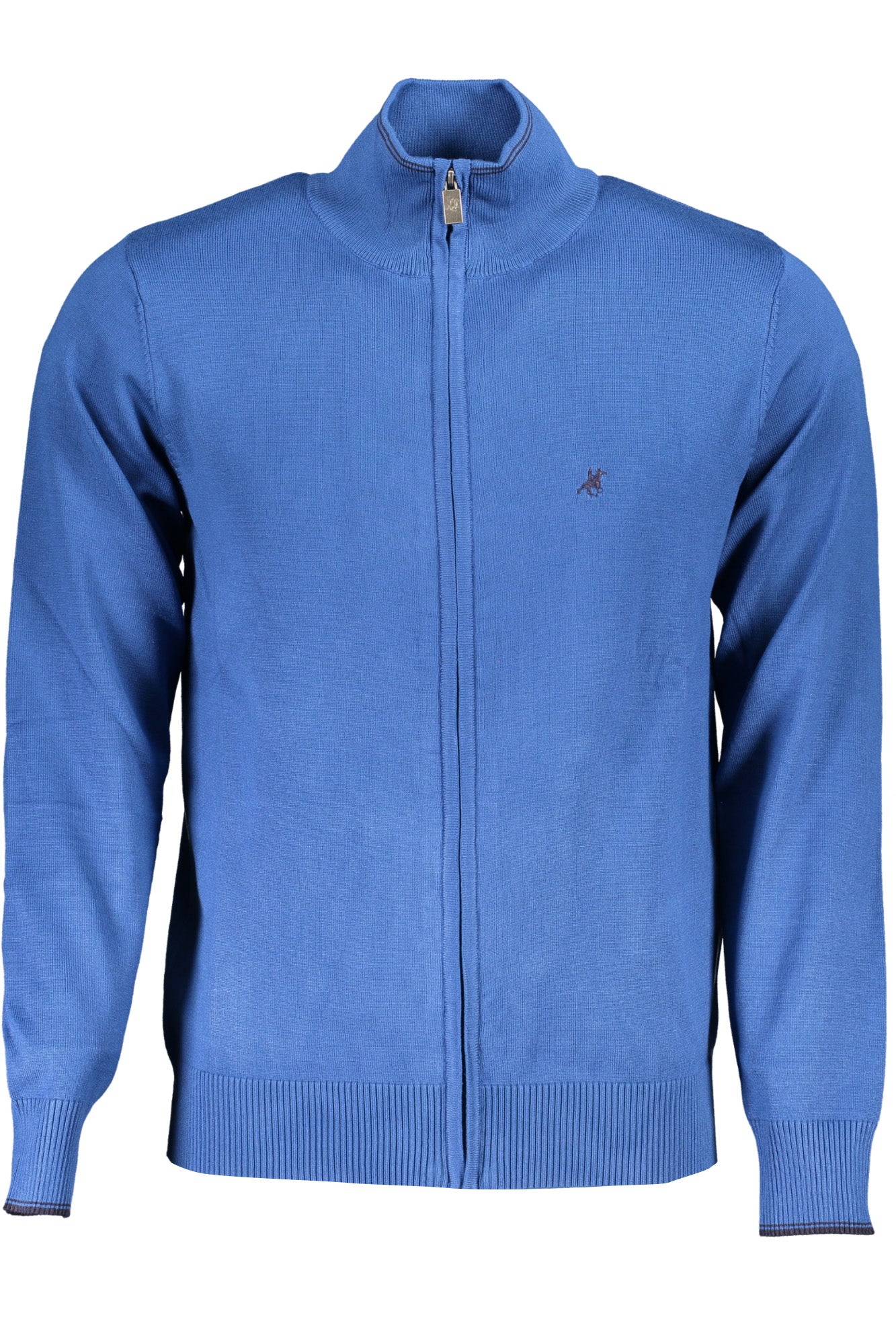 USTR209_BLDENIM – Eleganter Herren-Cardigan in Blau mit Kontrast-Details und Stickerei – Größe: M, L, XL, 2XL, 3XL – Farbe: Blu