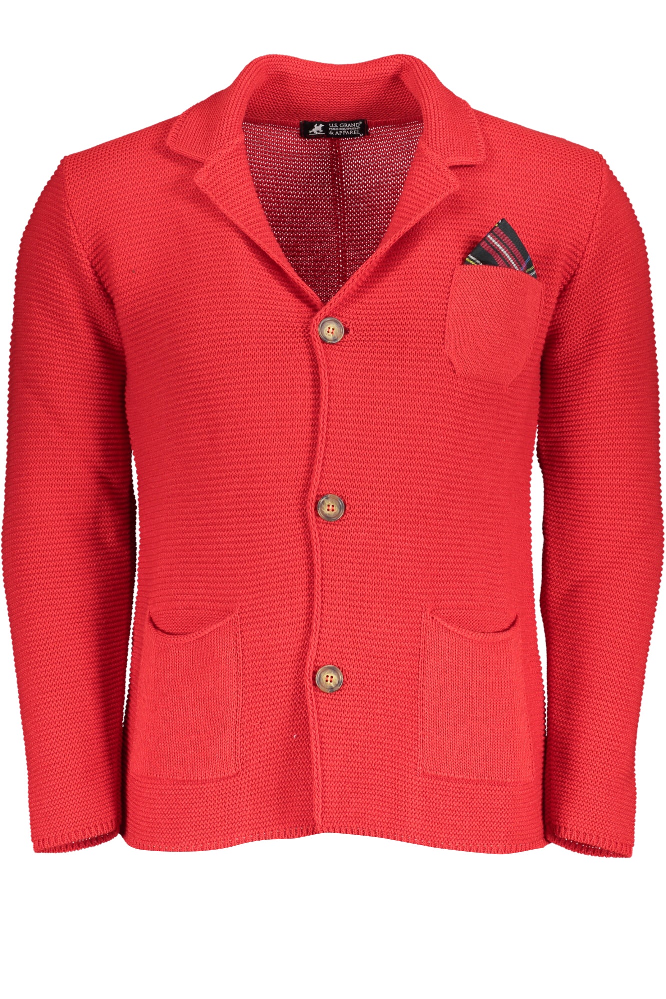 USTR956_ROROSSO – Herren Strickjacke in Rot mit Taschen und Logo - Eleganter Cardigan – Größe: L, XL, 2XL – Farbe: Rosso