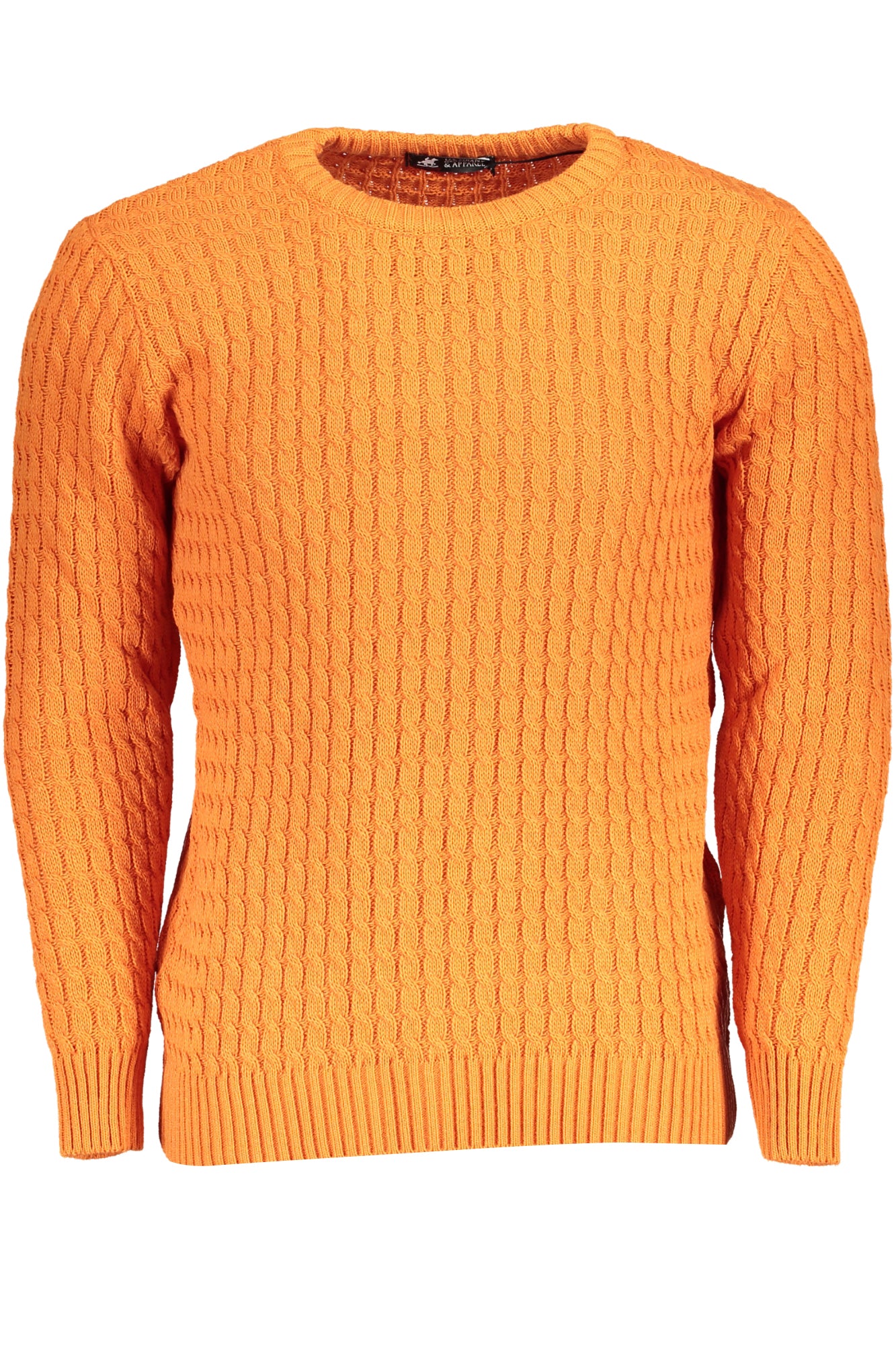 USTR955_ARMATTONE – Herrenpullover Orange mit Rundhals & Zopfmuster – Eleganter Stil – Größe: M, L, XL, 2XL – Farbe: Arancione