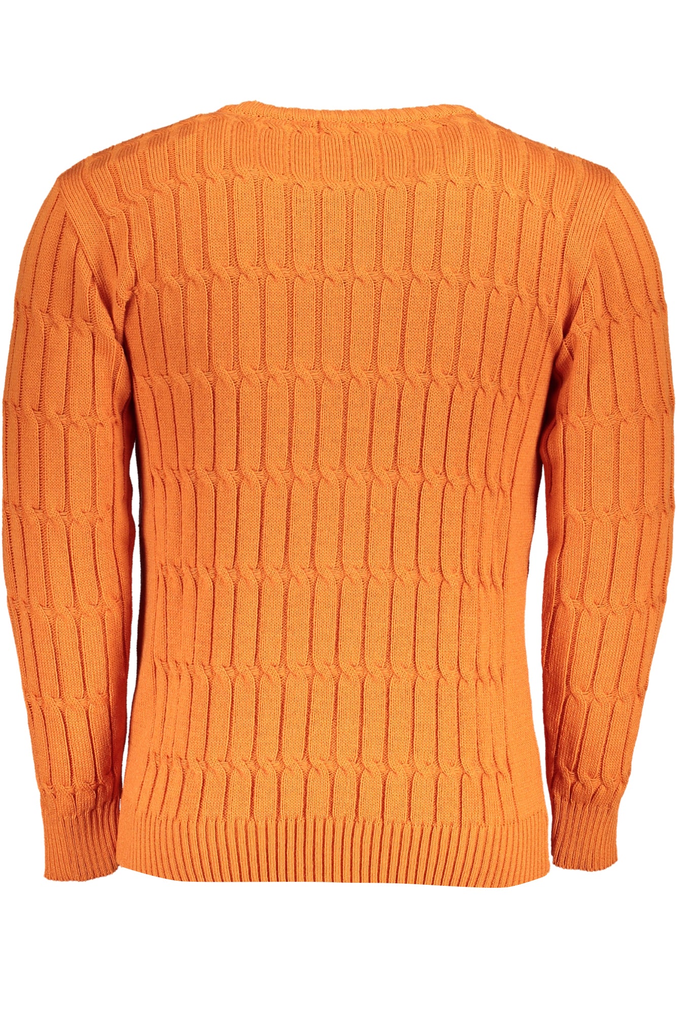USTR954_ARMATTONE – Herrenpullover Orange: Zopfmuster, Rundhals, Kontrastdetails, Tasche – Größe: M, L, XL, 2XL – Farbe: Arancione