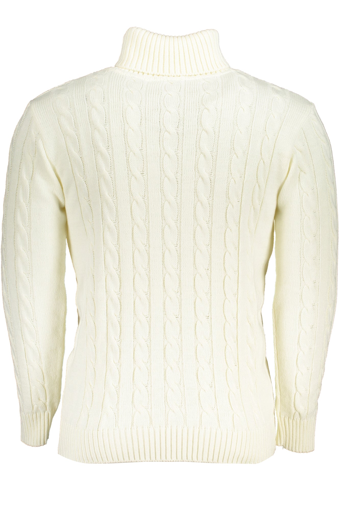 USTR953_BIPANNA – Eleganter Herren-Rollkragenpullover – Weiß, mit Zopfmuster & Stickerei – Größe: 2XL – Farbe: Bianco