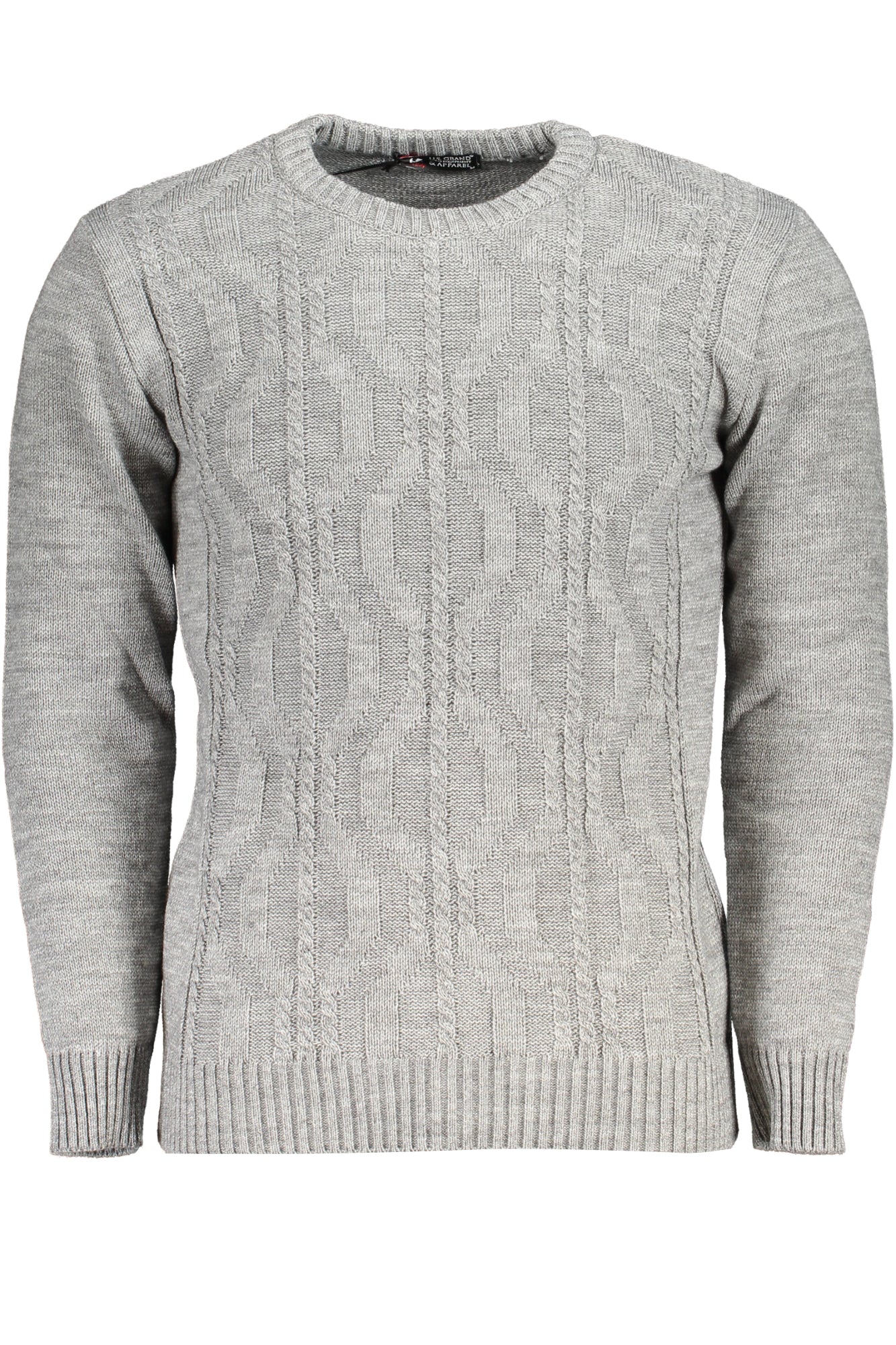 USTR957_GRGMELAN – Grauer Herrenpullover: Eleganter Zopfstrick mit Kontrastdetails – Größe: M, L, XL, 2XL – Farbe: Grigio