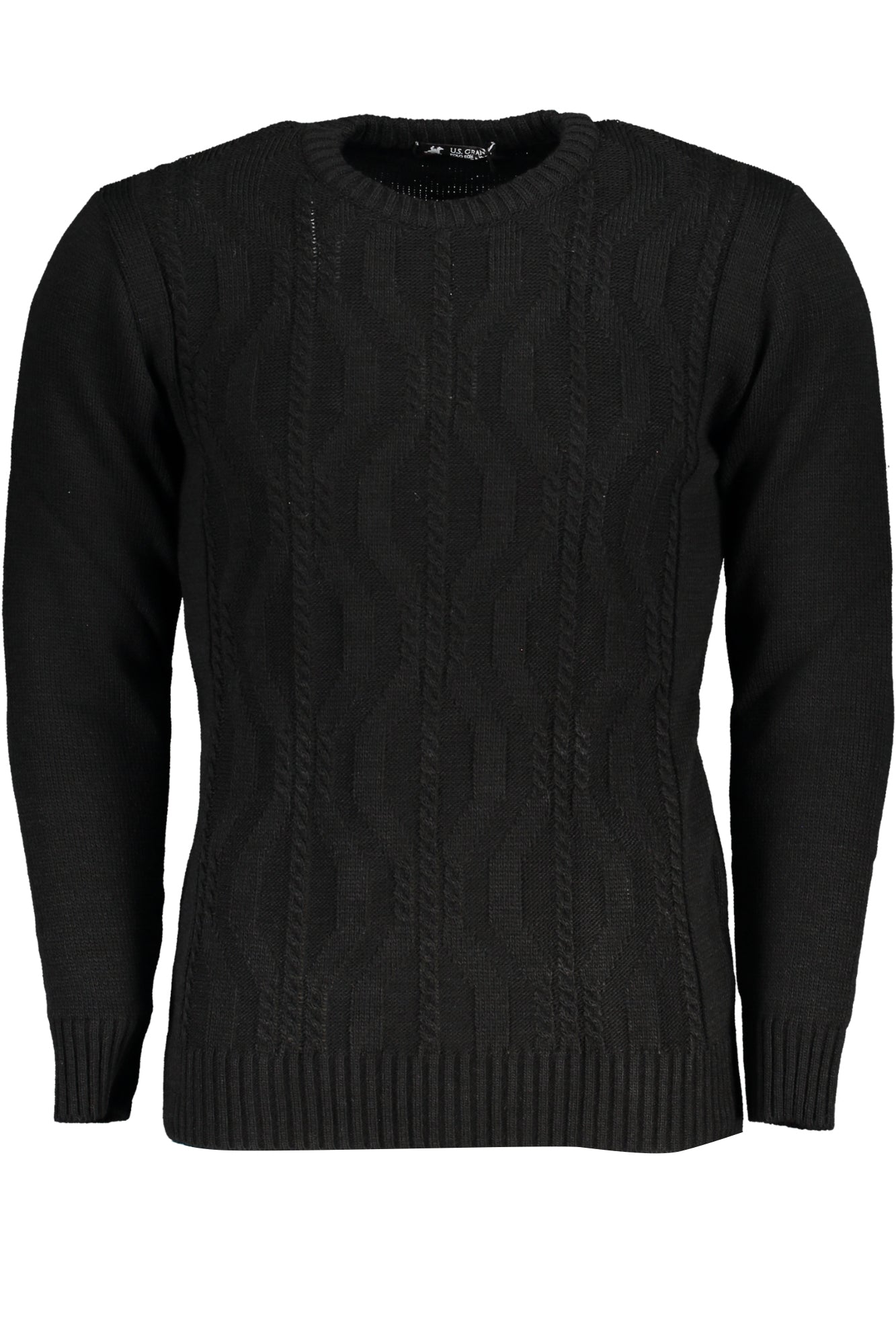 USTR957_NENERO – Eleganter Herrenpullover Schwarz - Langarm, Zopfmuster, Kontrastdetails – Größe: M, L, XL, 2XL – Farbe: Nero