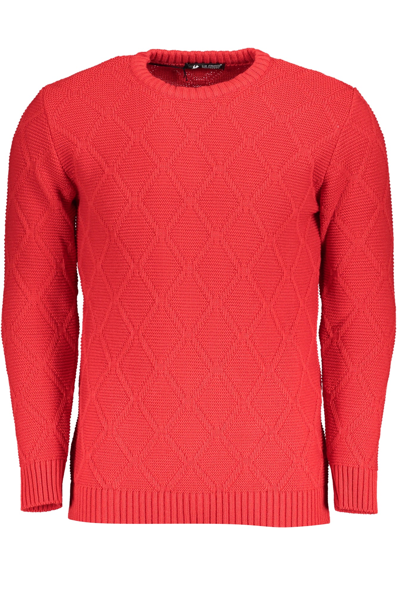 USTR959_ROROSSO – Stylischer Herrenpullover in Rot mit Rautenmuster und Rundhalsausschnitt – Größe: M, L, XL, 2XL – Farbe: Rosso