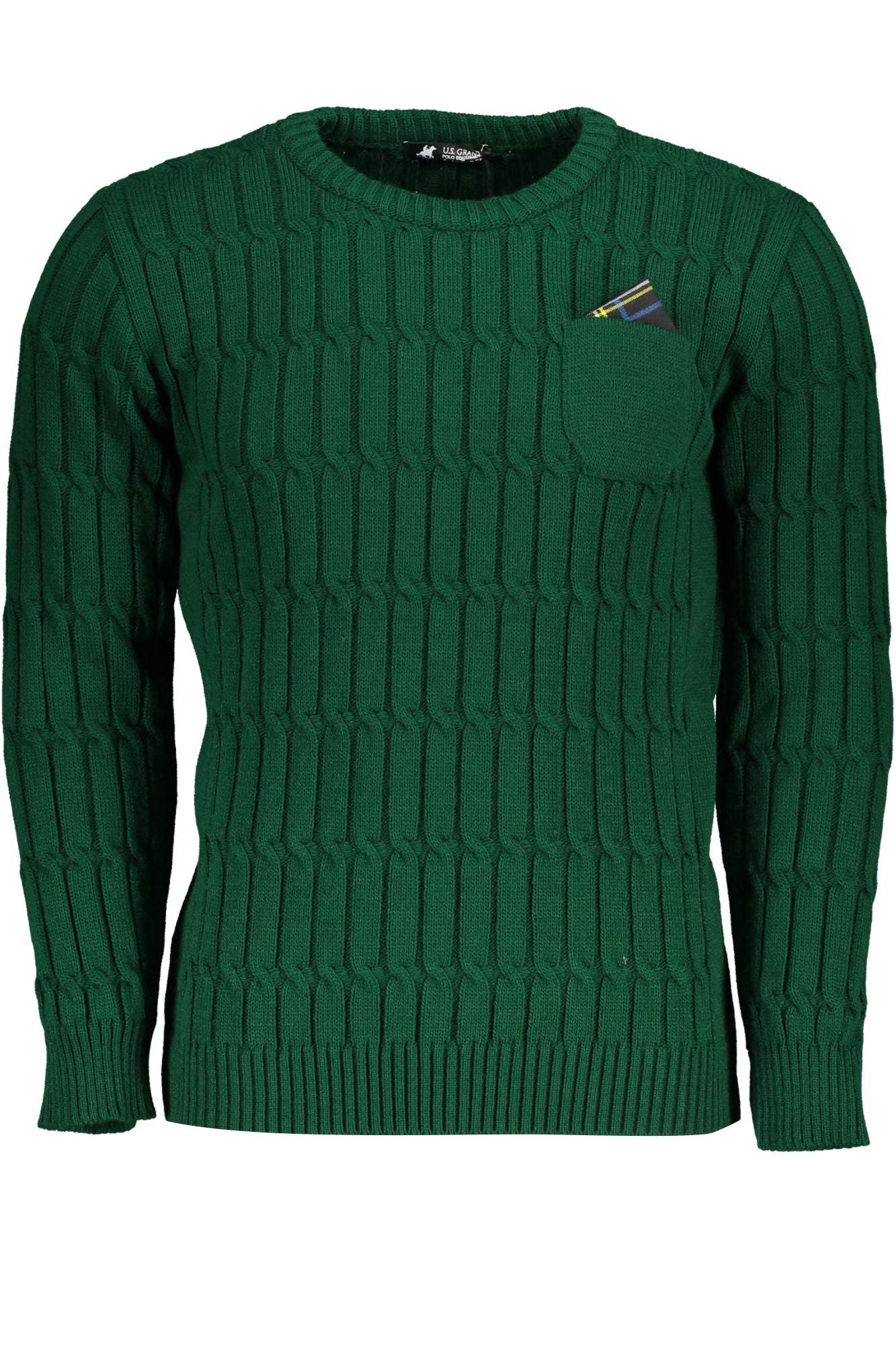 USTR954_VEVERDE – Eleganter Herren-Pullover in Grün mit Zopfmuster & Rundhalsausschnitt – Größe: M, L, XL, 2XL – Farbe: Verde