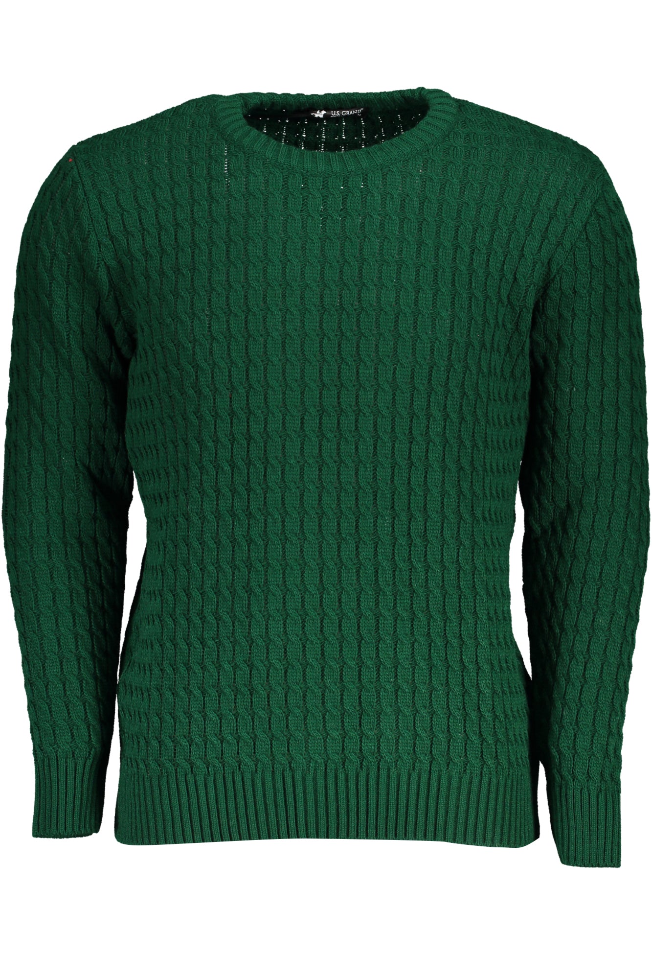 USTR955_VEVERDE – Grüner Herrenpullover mit Zopfmuster und Rundhalsausschnitt – Größe: M, L, XL, 2XL – Farbe: Verde