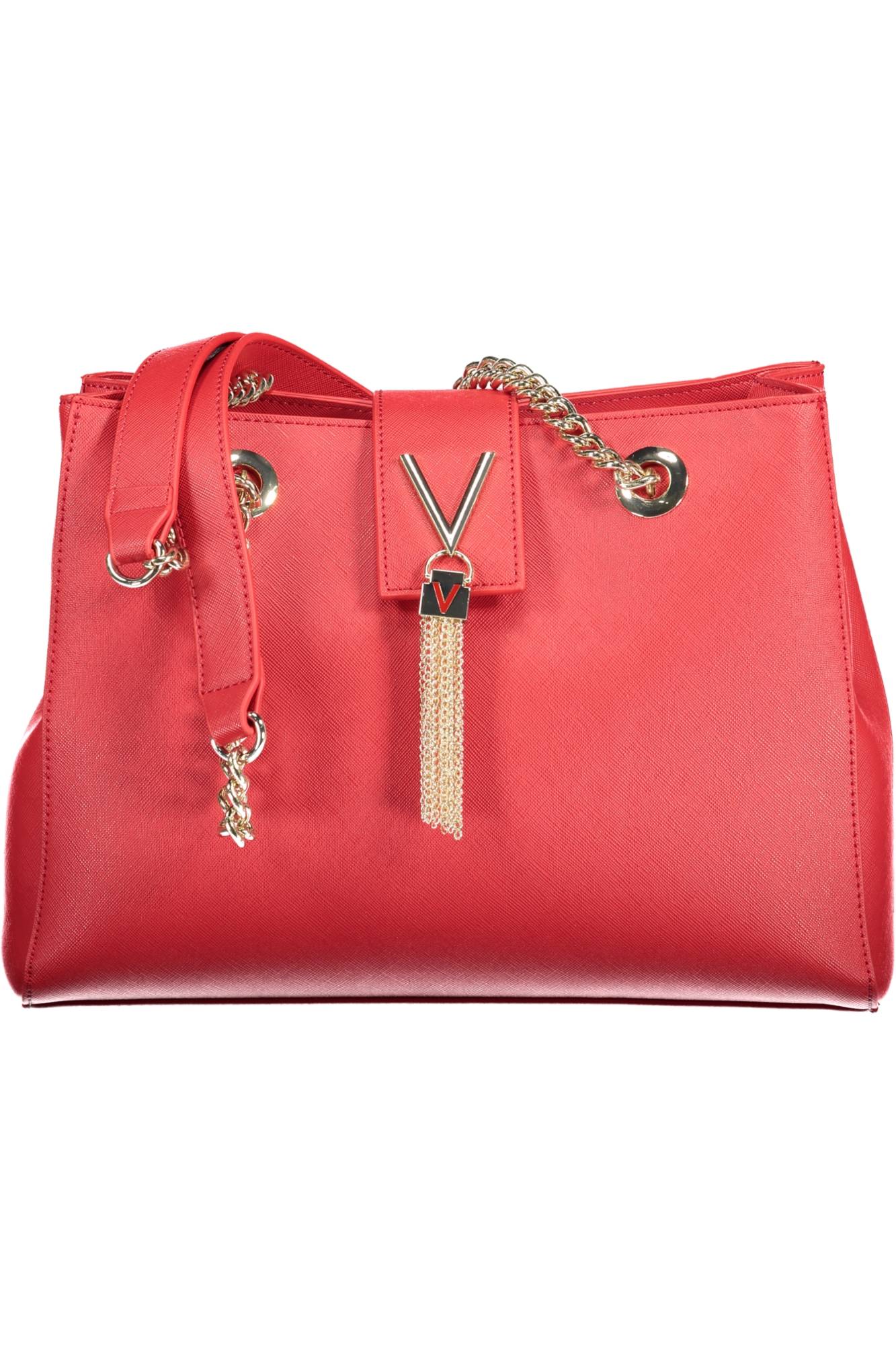 VBS1IJ06-DIVINA-SA_ROSSO_ROSSO – Elegante rote Damenhandtasche mit Kettenschulterriemen und Fächern – Größe: Standard
