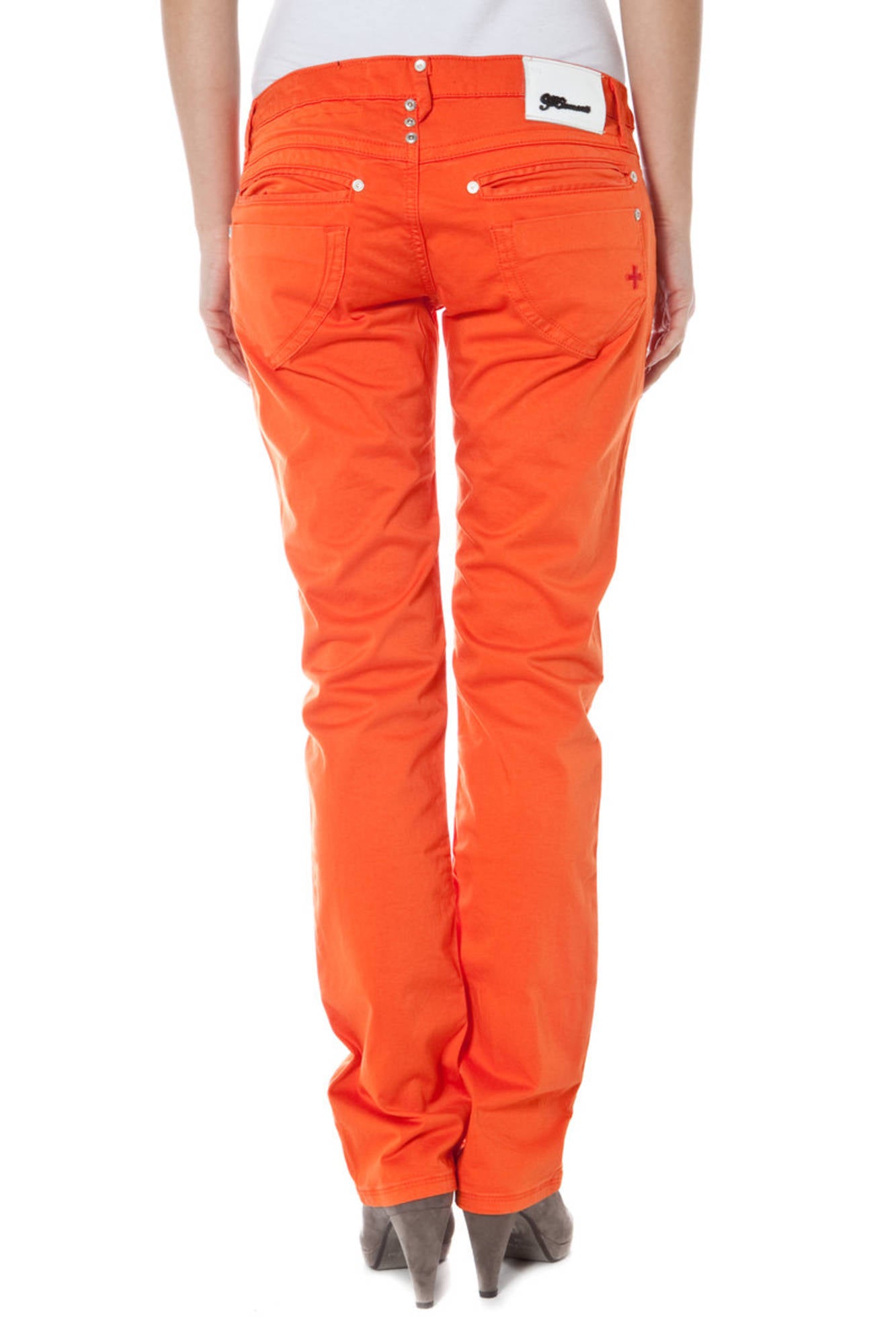 Z170305057964U-BASIC-BURLA_ARANCIO_3306 – Trendige Damenhose in Orange: 7 Taschen, Schlanker Schnitt, Low Waist – Größe: 24, 31 – Farbe: Arancione
