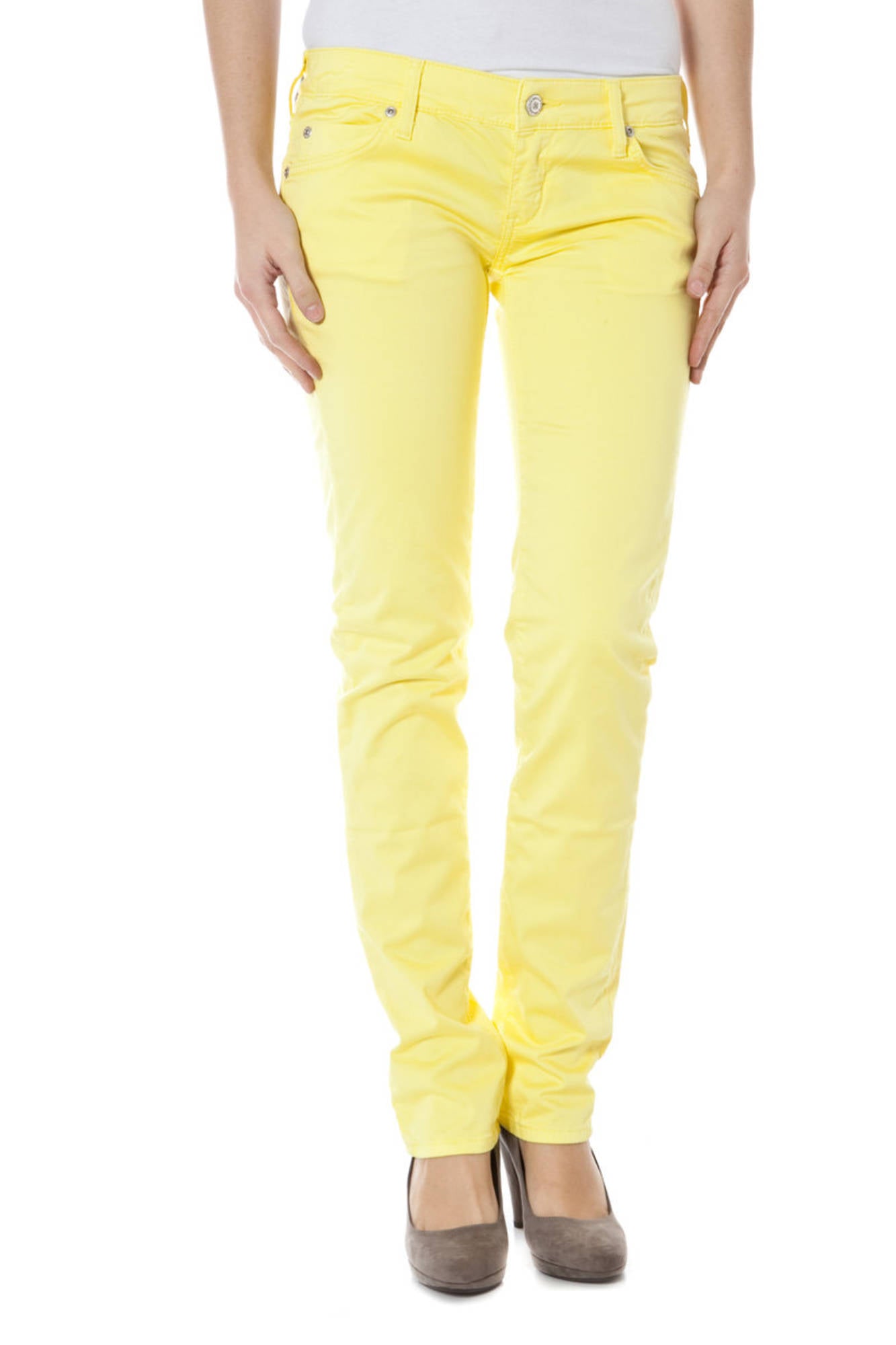 Z170108057964U-MICRO-ALBERTINE_GIALLO_3224 – Gelbe Damenhose: Schlanke 5-Taschen-Jeans mit Reißverschluss – Größe: 25, 26, 27, 28, 29, 30, 31, 32 – Farbe: Giallo