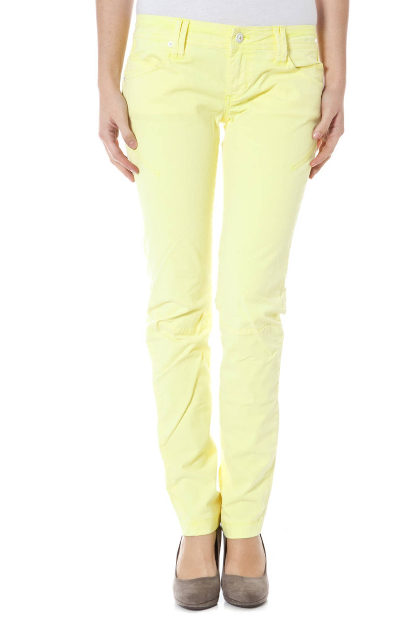 Z170371256865J-MANDURIA-BIS_GIALLO_3224 – Damenhose Gelb: Stylische 6-Taschen mit Knopf & Reißverschluss – Größe: 25, 26, 27, 29, 30, 31, 32 – Farbe: Giallo
