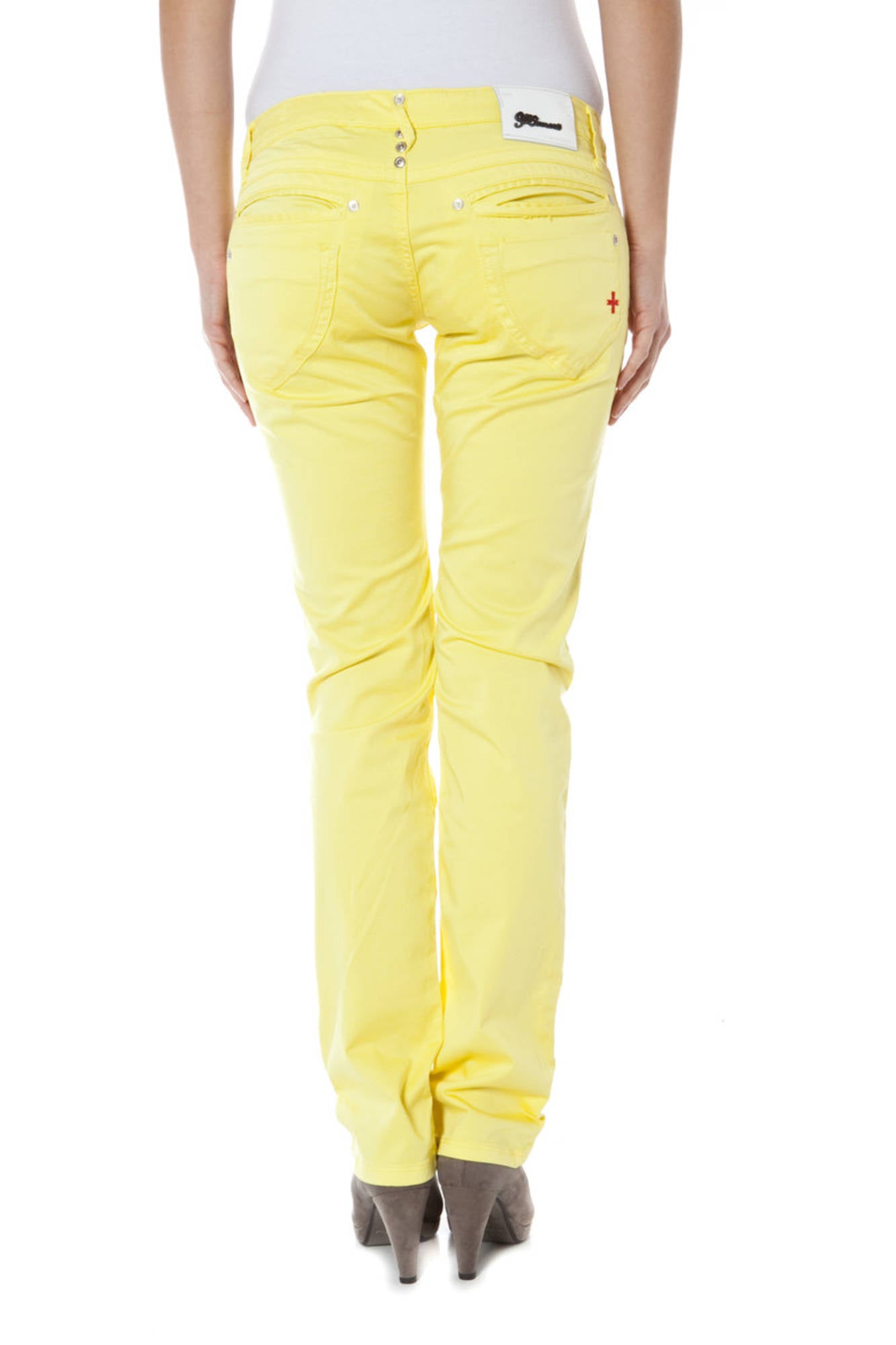Z170305057964U-BASIC-BURLA_GIALLO_3224 – Gelbe Damenhose: Niedrige Taille, 7 Taschen, schmales Bein – Größe: 26, 31 – Farbe: Giallo